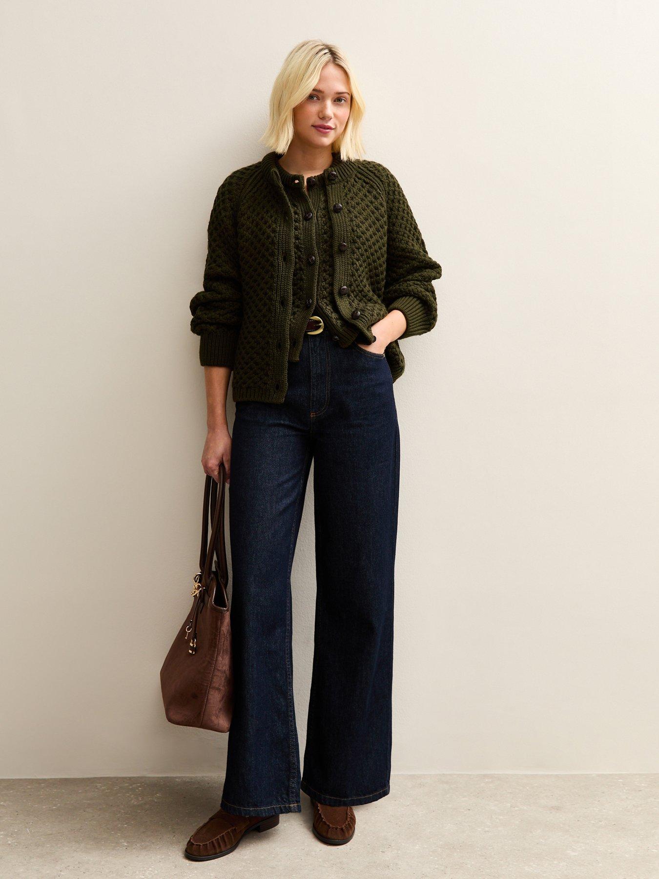 new-look-dark-khaki-chunky-crew-neck-cardiganback