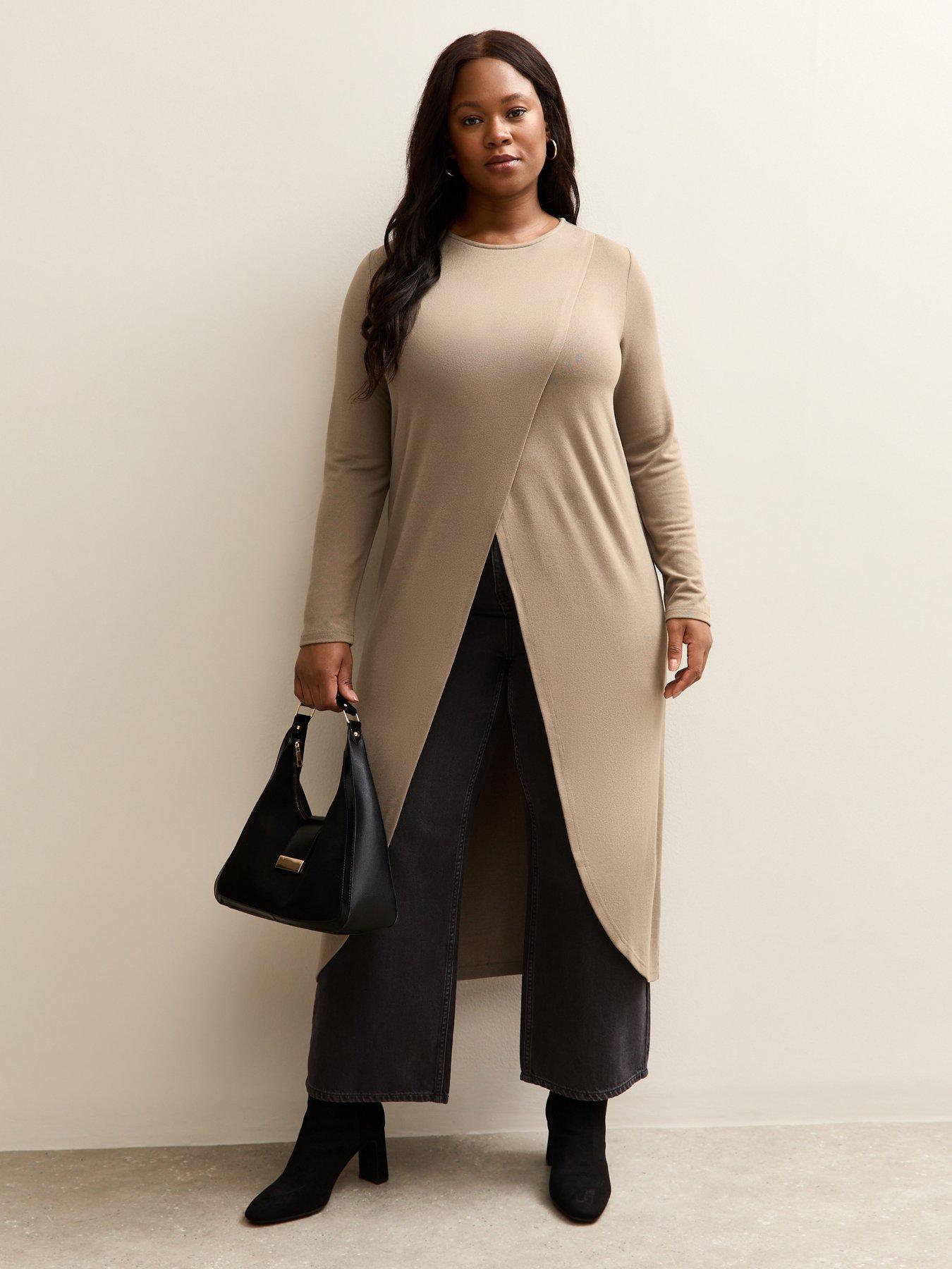 New Look Curves Mink Soft Touch Longline Wrap Top