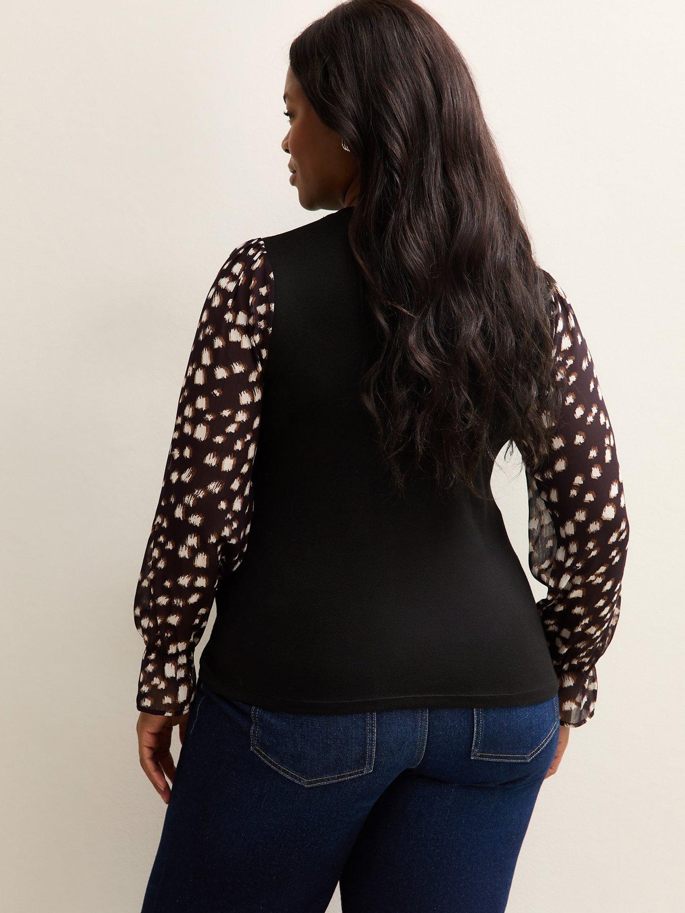 Image 2 of 5 of New Look Curves Black Soft Touch Printed Long Sleeve Top