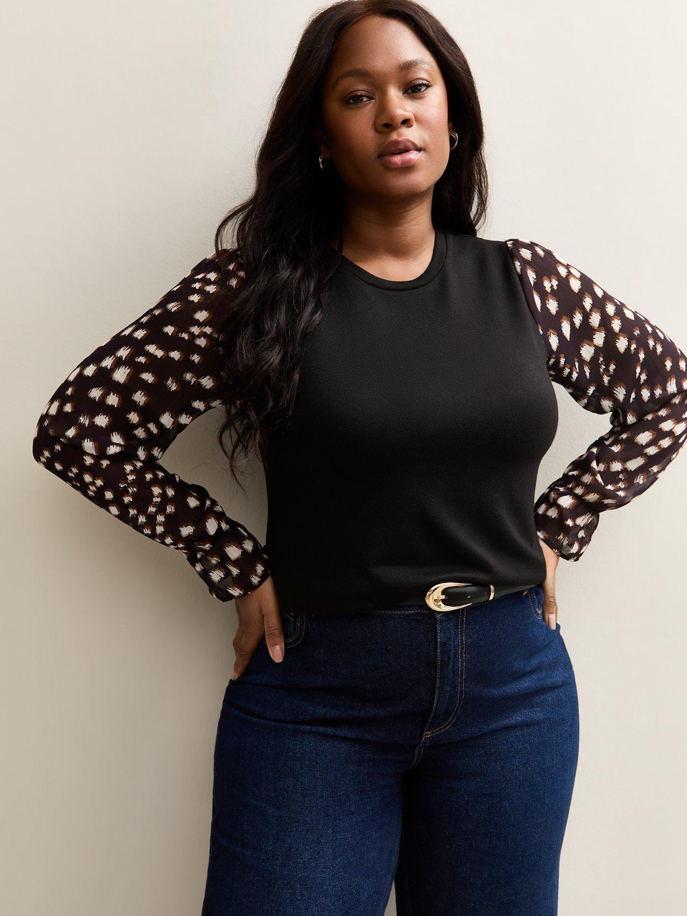New Look Curves Soft Touch Printed Long Sleeve Top - Black