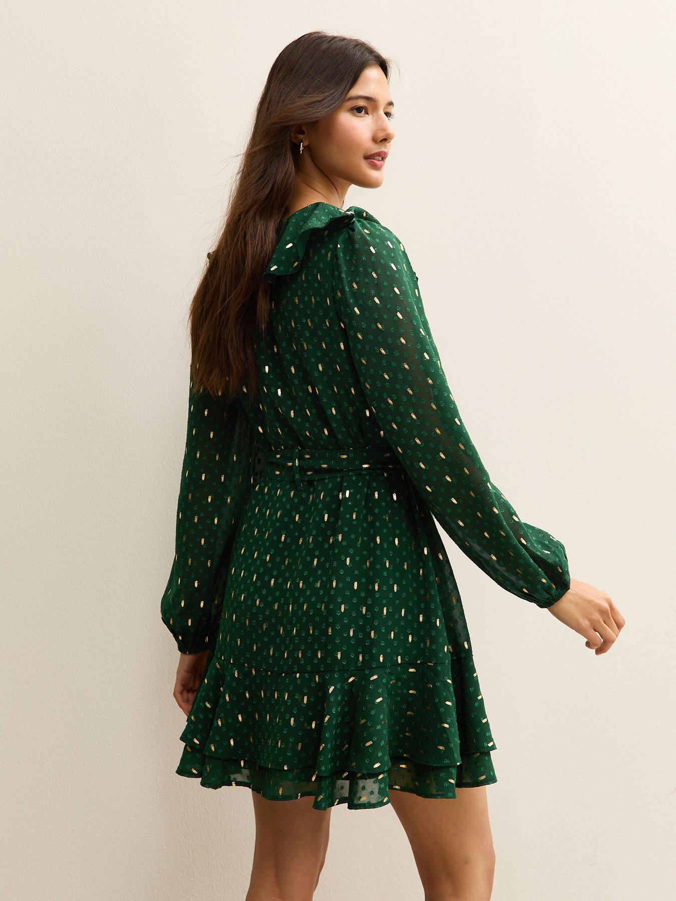 new-look-spot-chiffon-ruffle-mini-dress-greenstillFront