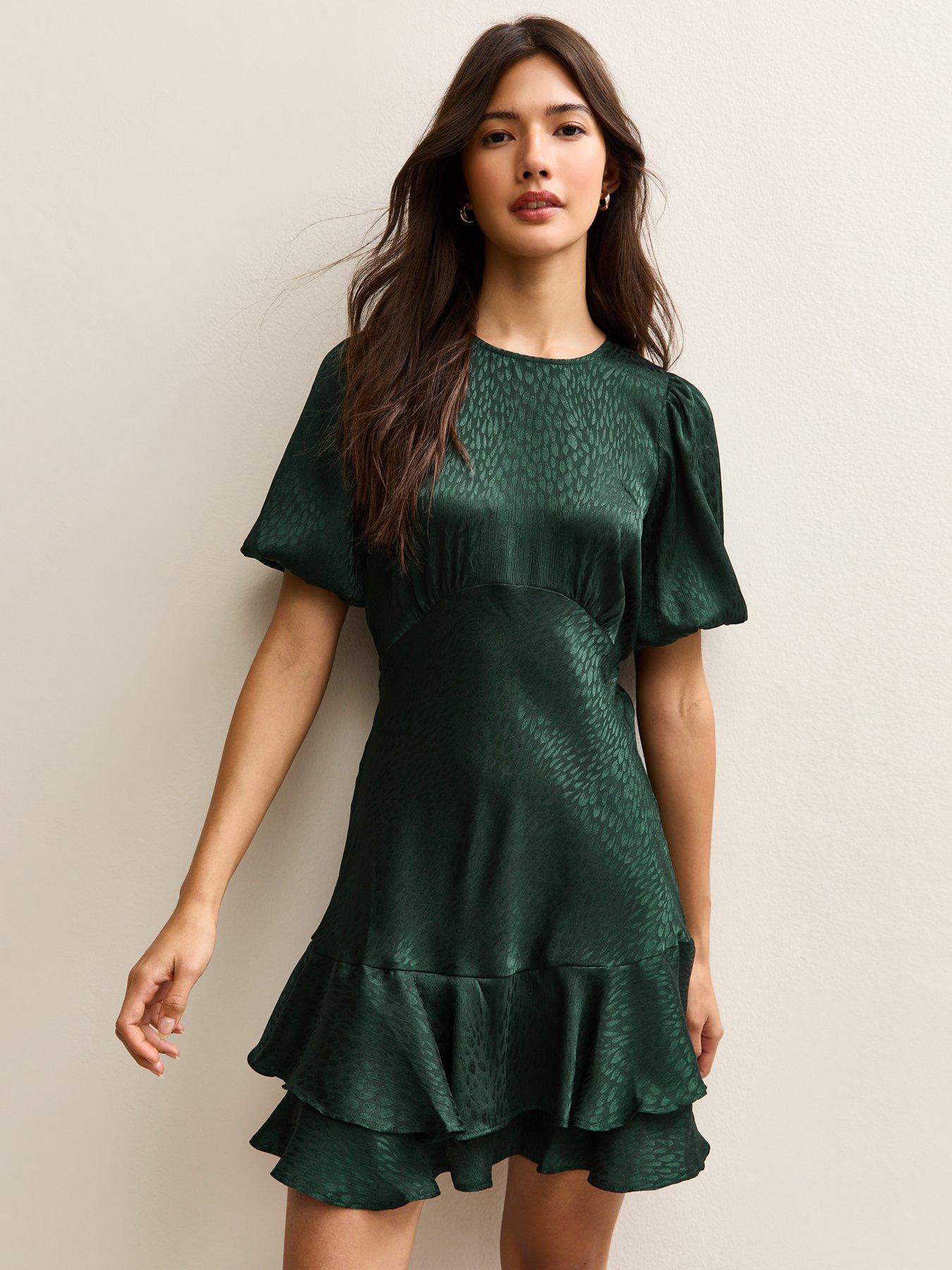 new-look-dark-green-jaquard-feather-pattern-mini-dress