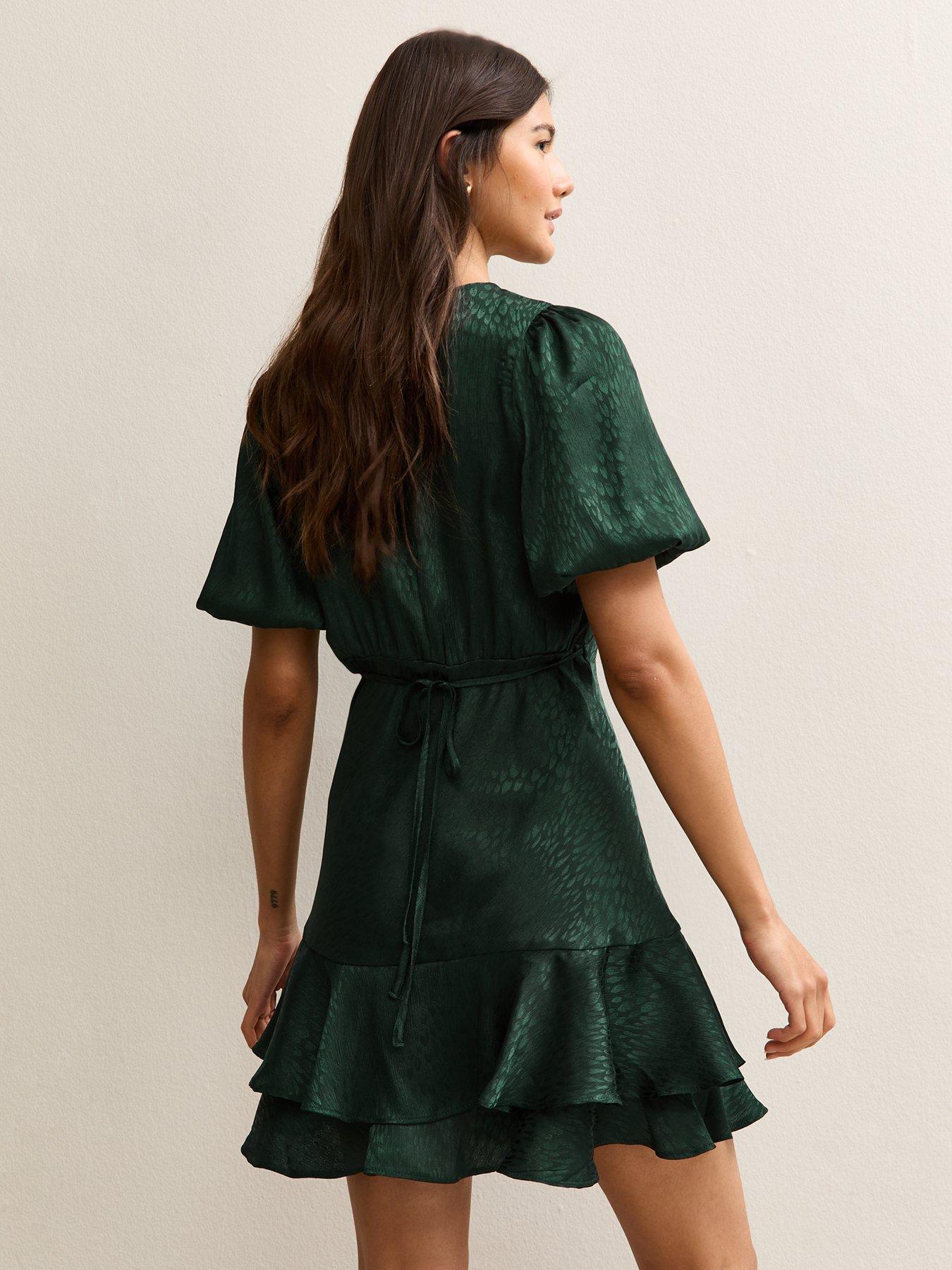 new-look-dark-green-jaquard-feather-pattern-mini-dressstillFront