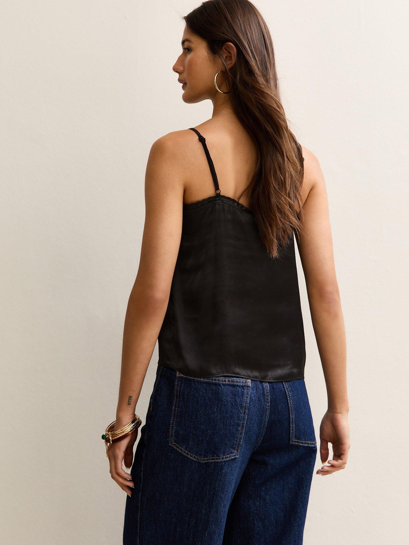 Image 2 of 5 of New Look Black Lace Frill Cami Top