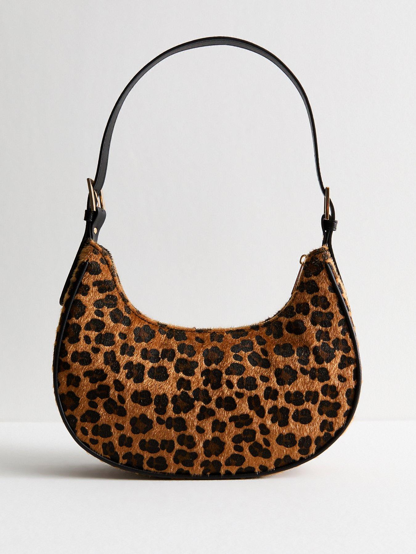 Image 3 of 5 of New Look Leopard Print Textured Shoulder Bag - Brown
