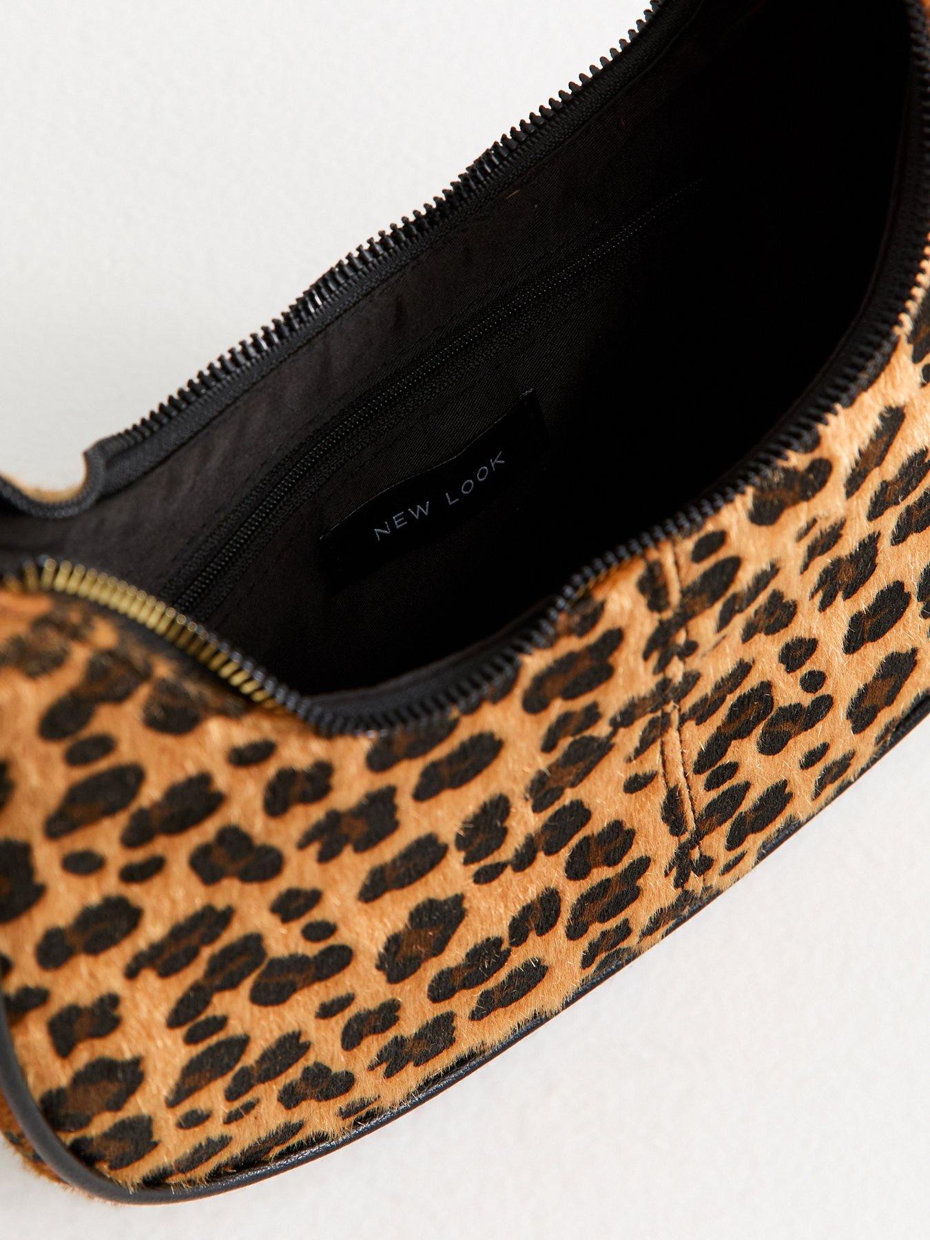 Image 4 of 5 of New Look Leopard Print Textured Shoulder Bag - Brown