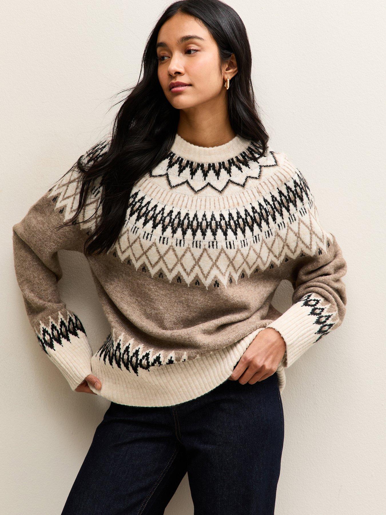 new-look-fairisle-crew-neck-jumper-brown