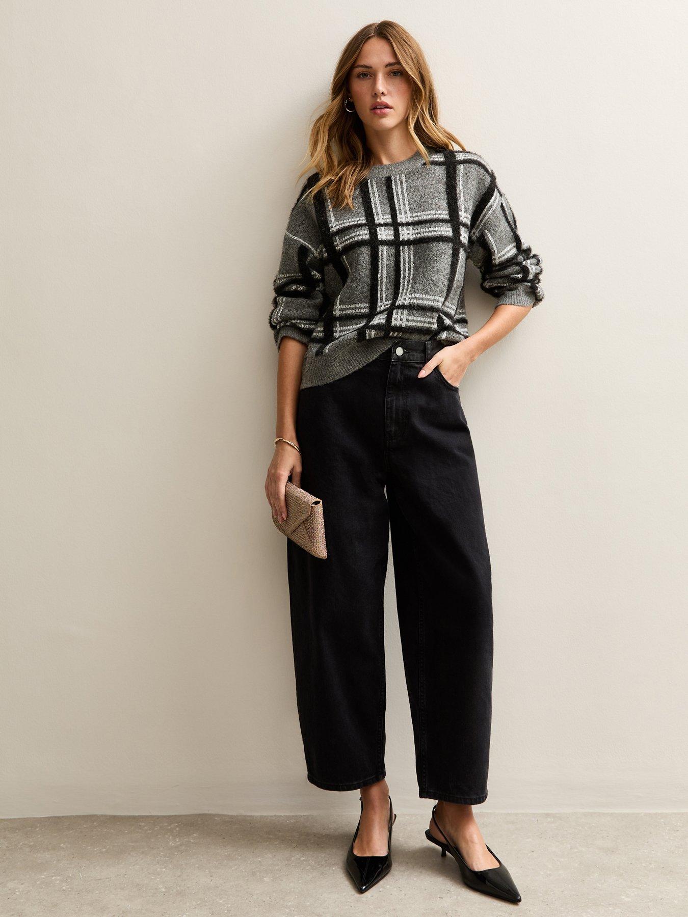 new-look-grey-sparkle-check-knit-jumperback