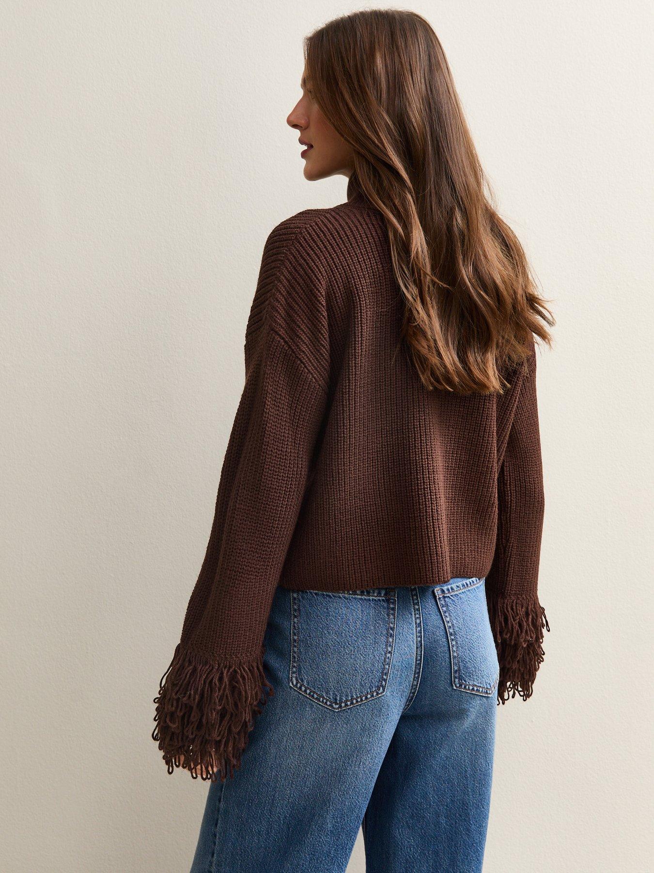 new-look-dark-brown-looped-fringe-cuff-jumperstillFront