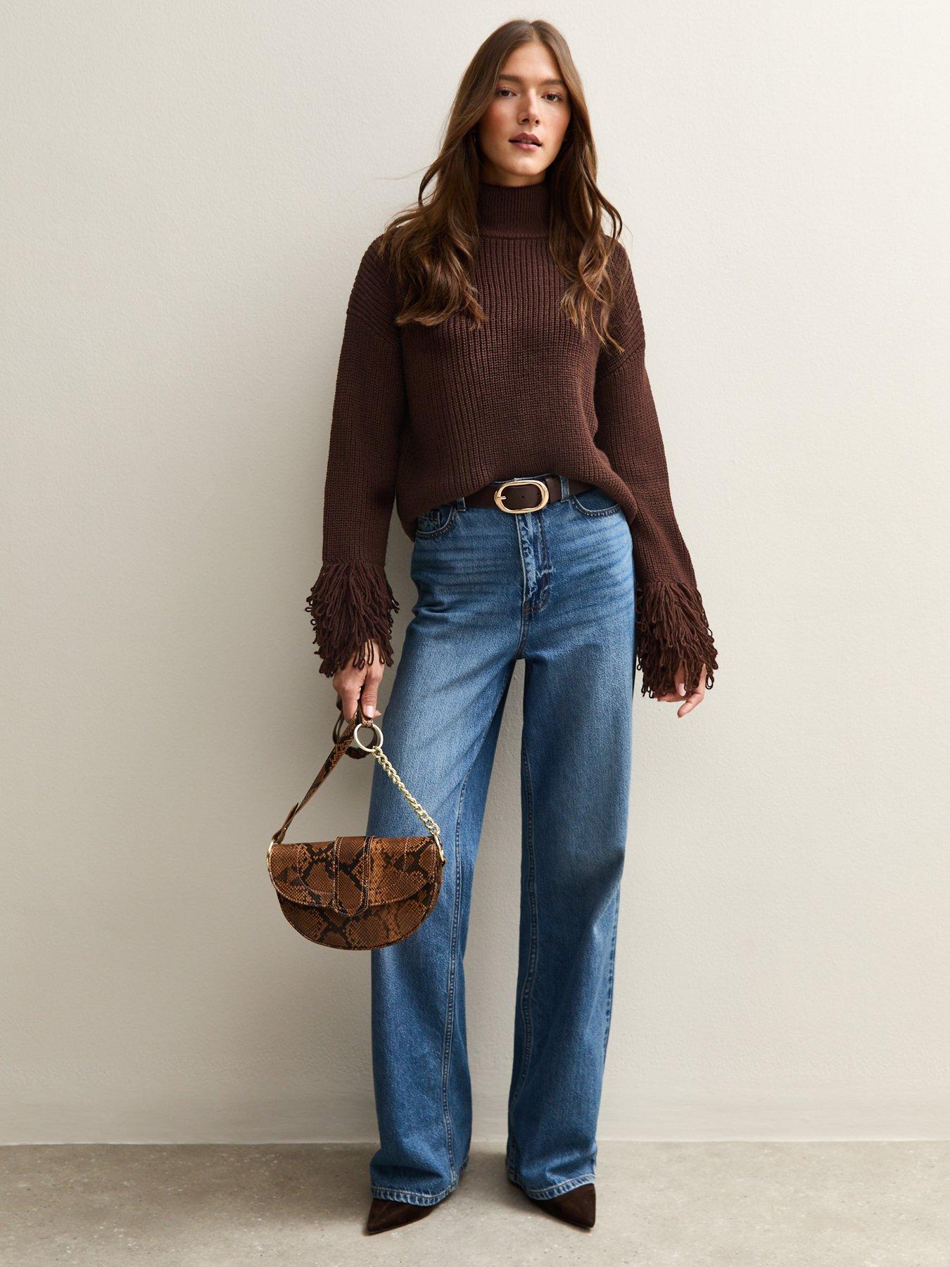 new-look-dark-brown-looped-fringe-cuff-jumperback