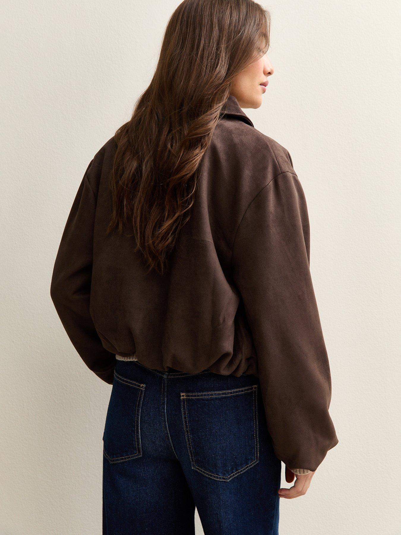 Image 2 of 5 of New Look Brown Faux Suede Bubblehem Bomber Jacket