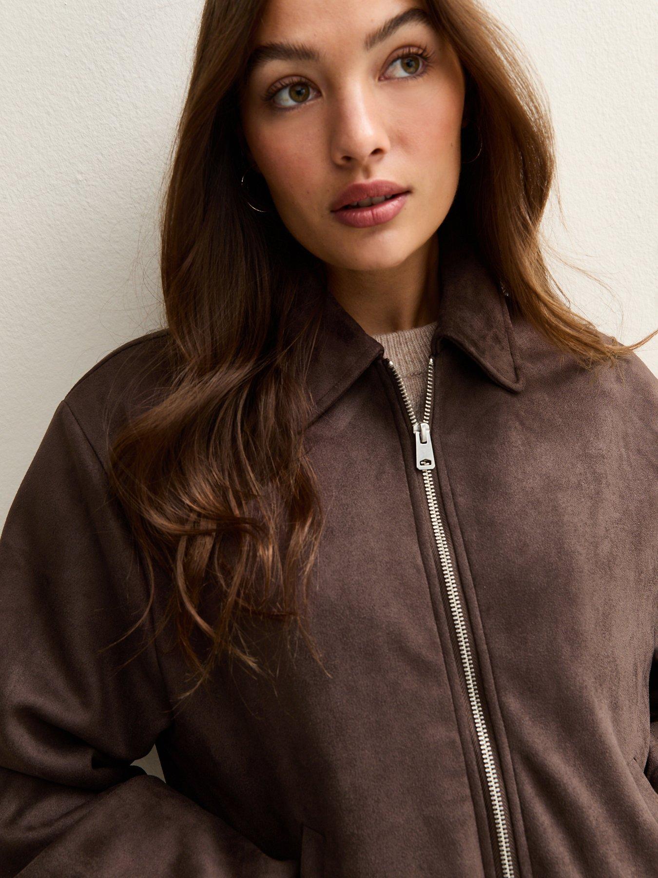 Image 4 of 5 of New Look Brown Faux Suede Bubblehem Bomber Jacket