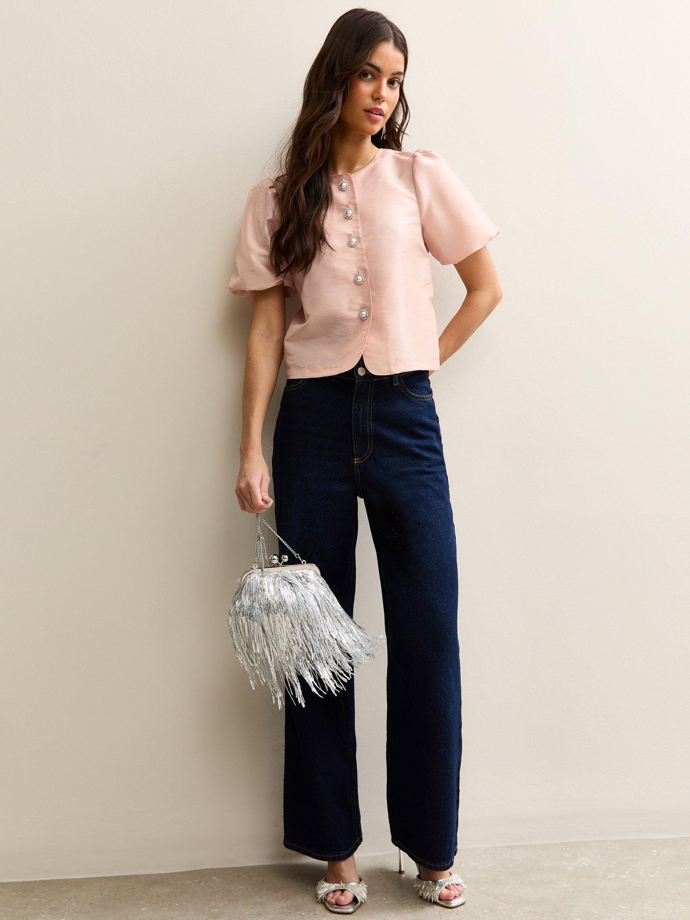 Image 3 of 5 of New Look Pale Pink Taffeta Puff Sleeve Top