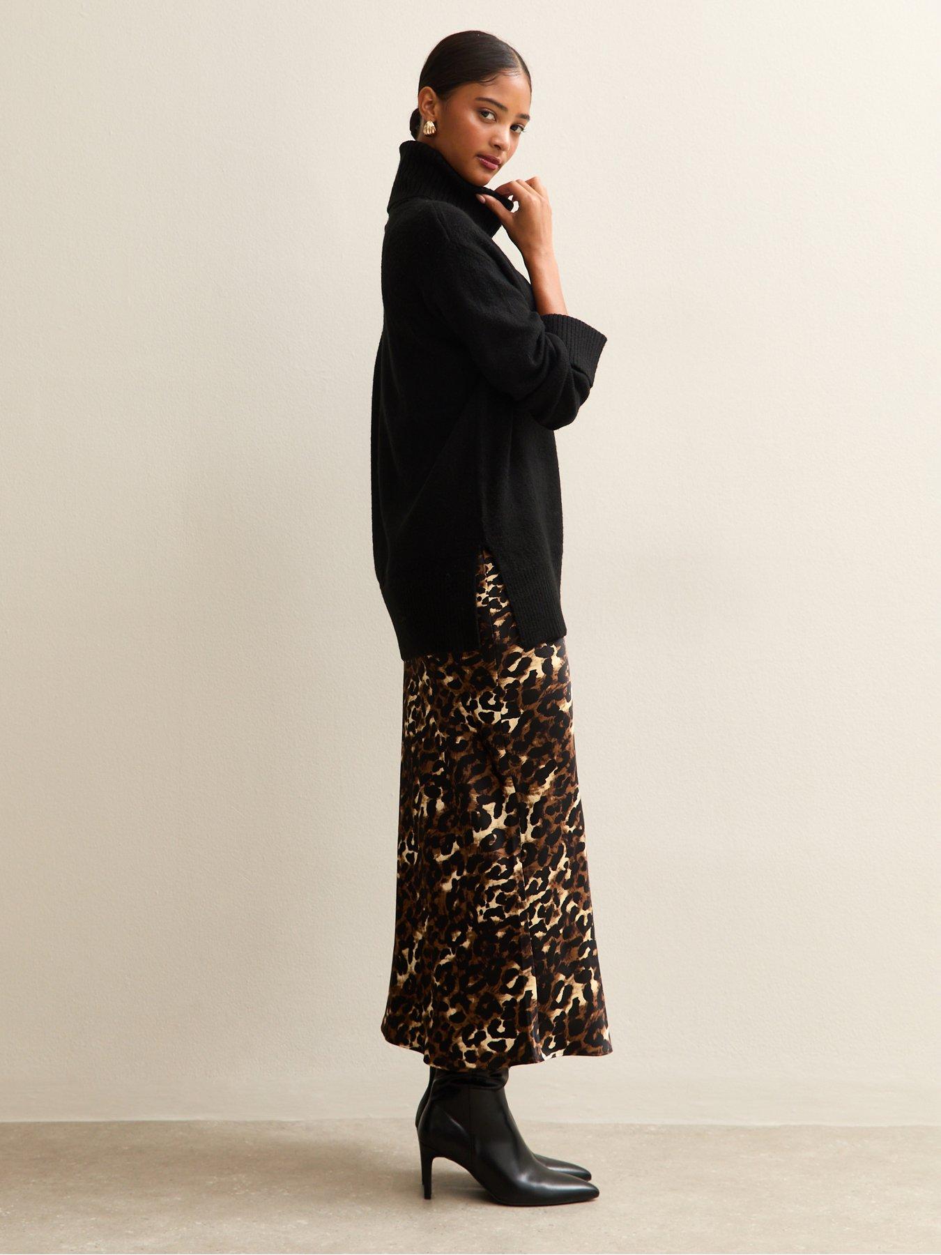 new-look-brown-leopard-print-satin-midi-skirtback