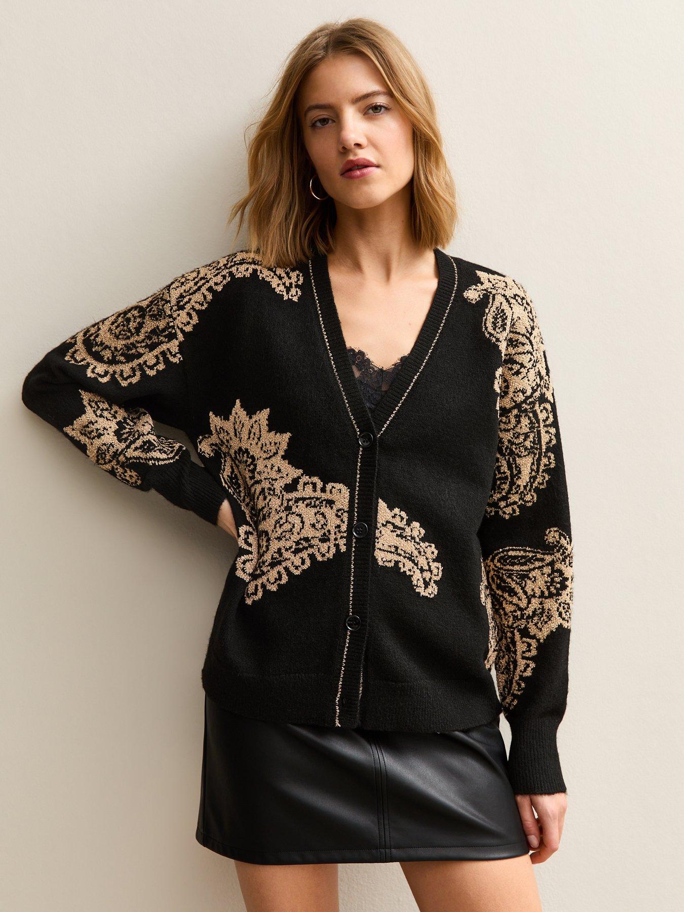 New Look Black Paisley Jacquard Cardigan