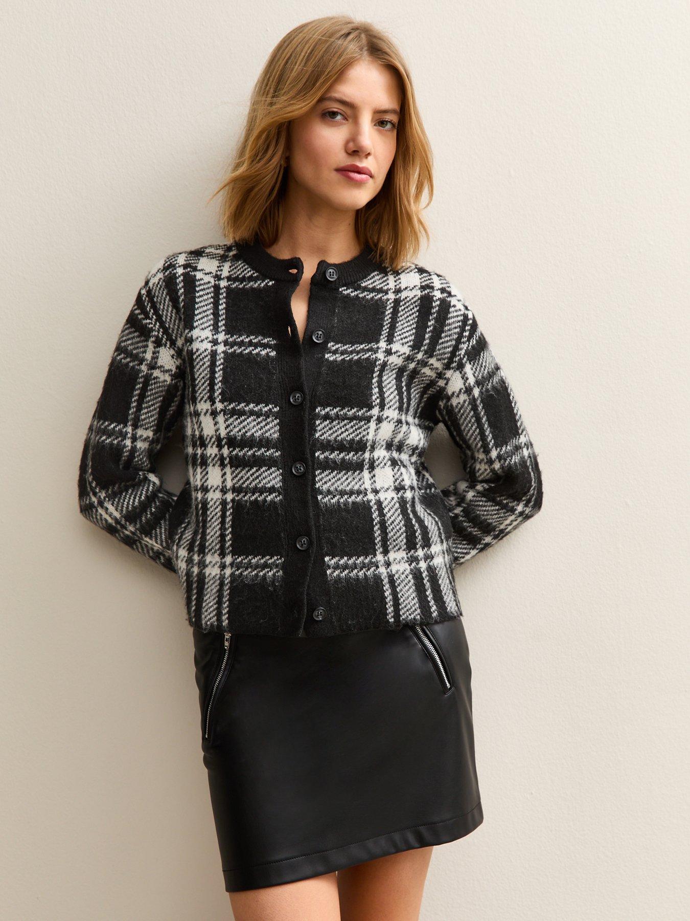 new-look-black-brushed-check-crew-neck-cardigan