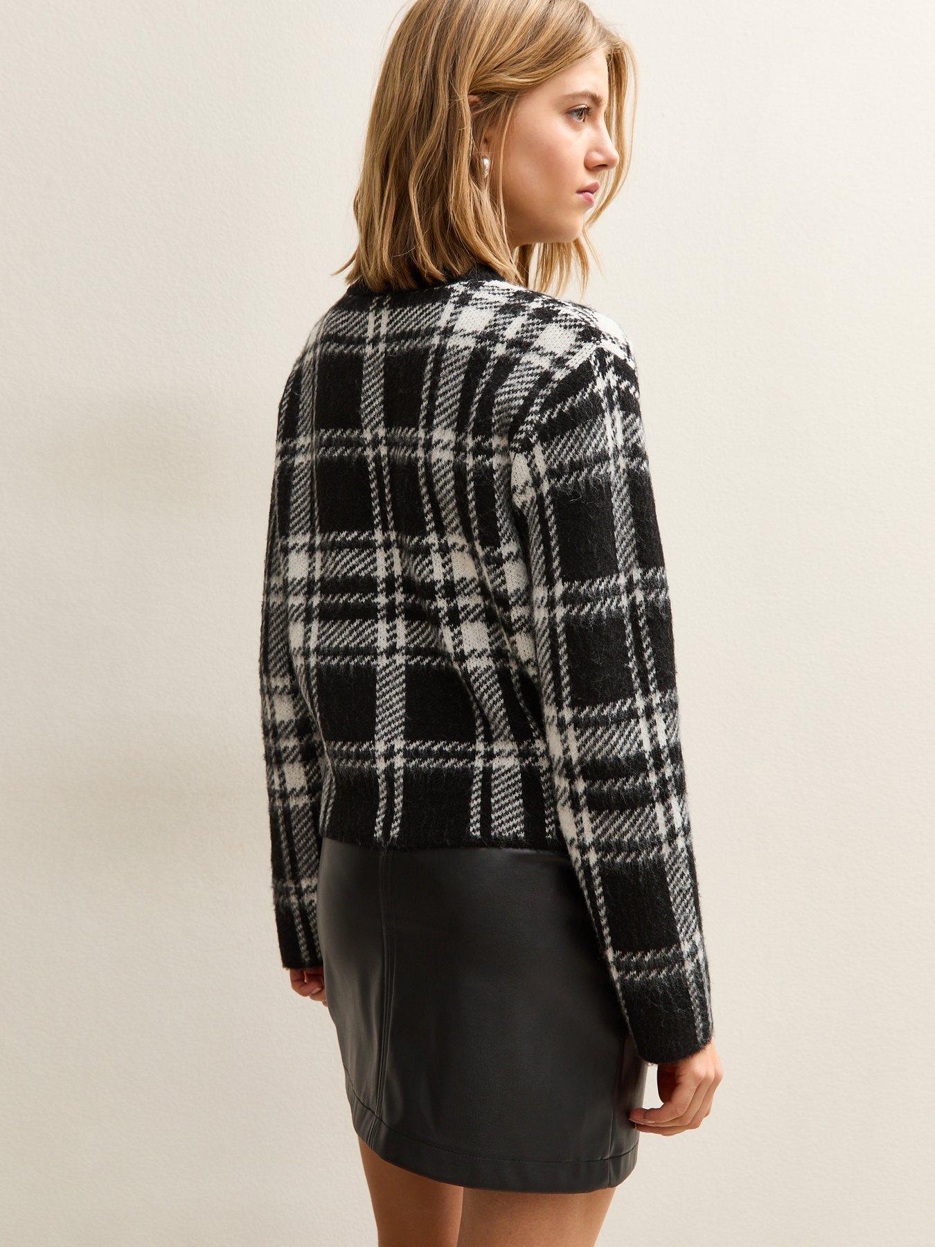 new-look-black-brushed-check-crew-neck-cardiganstillFront