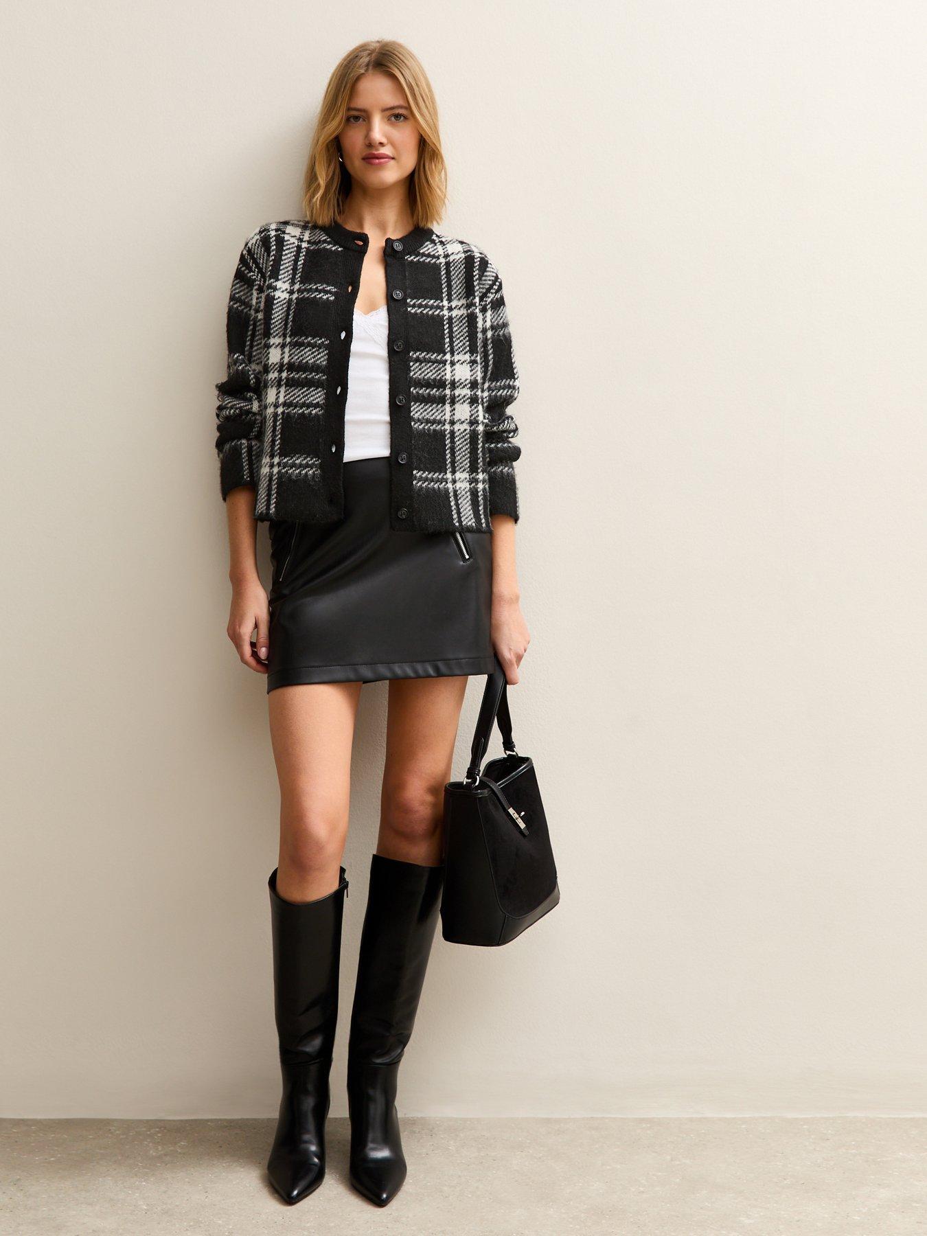 new-look-black-brushed-check-crew-neck-cardiganback