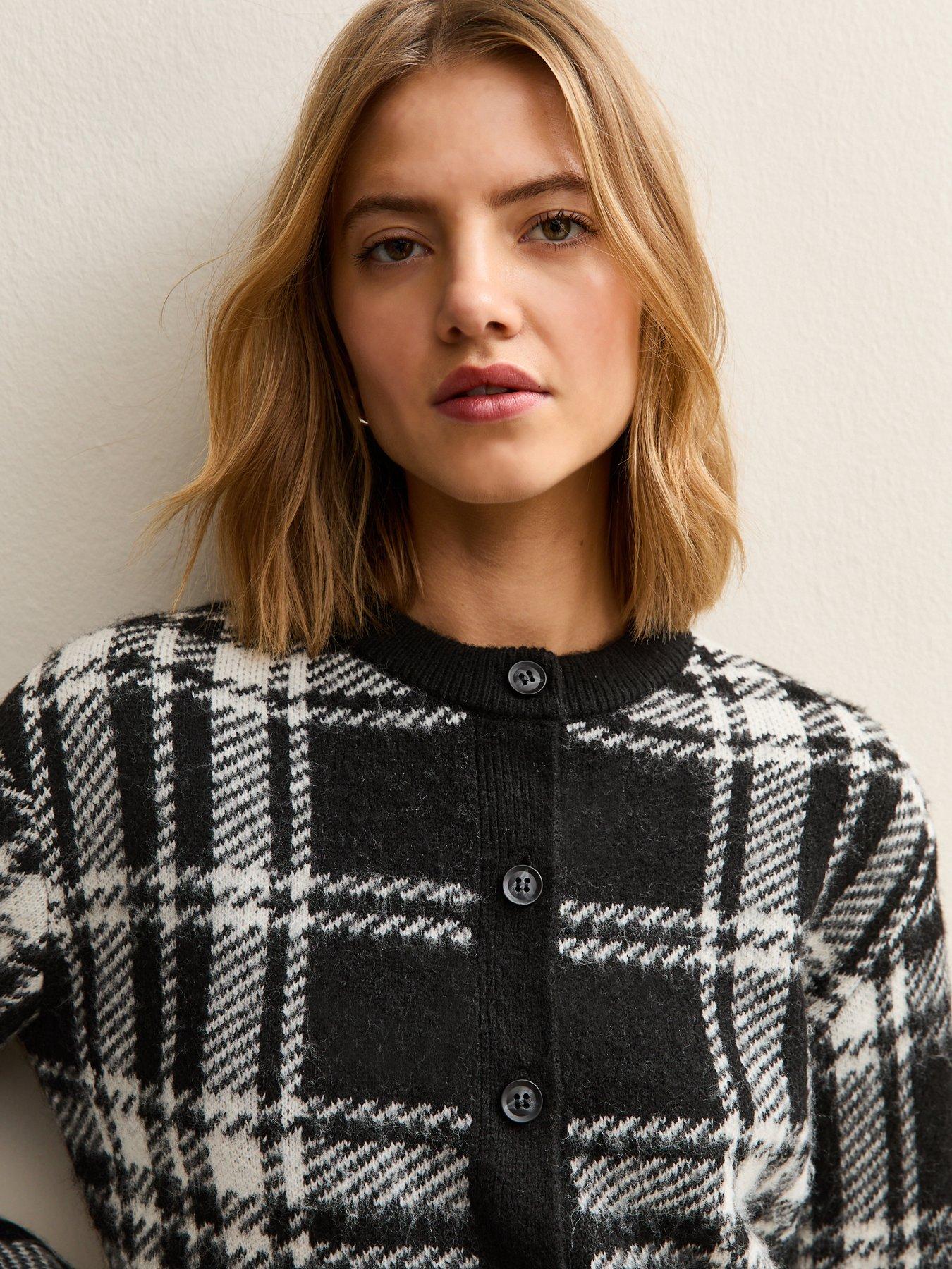 new-look-black-brushed-check-crew-neck-cardiganoutfit