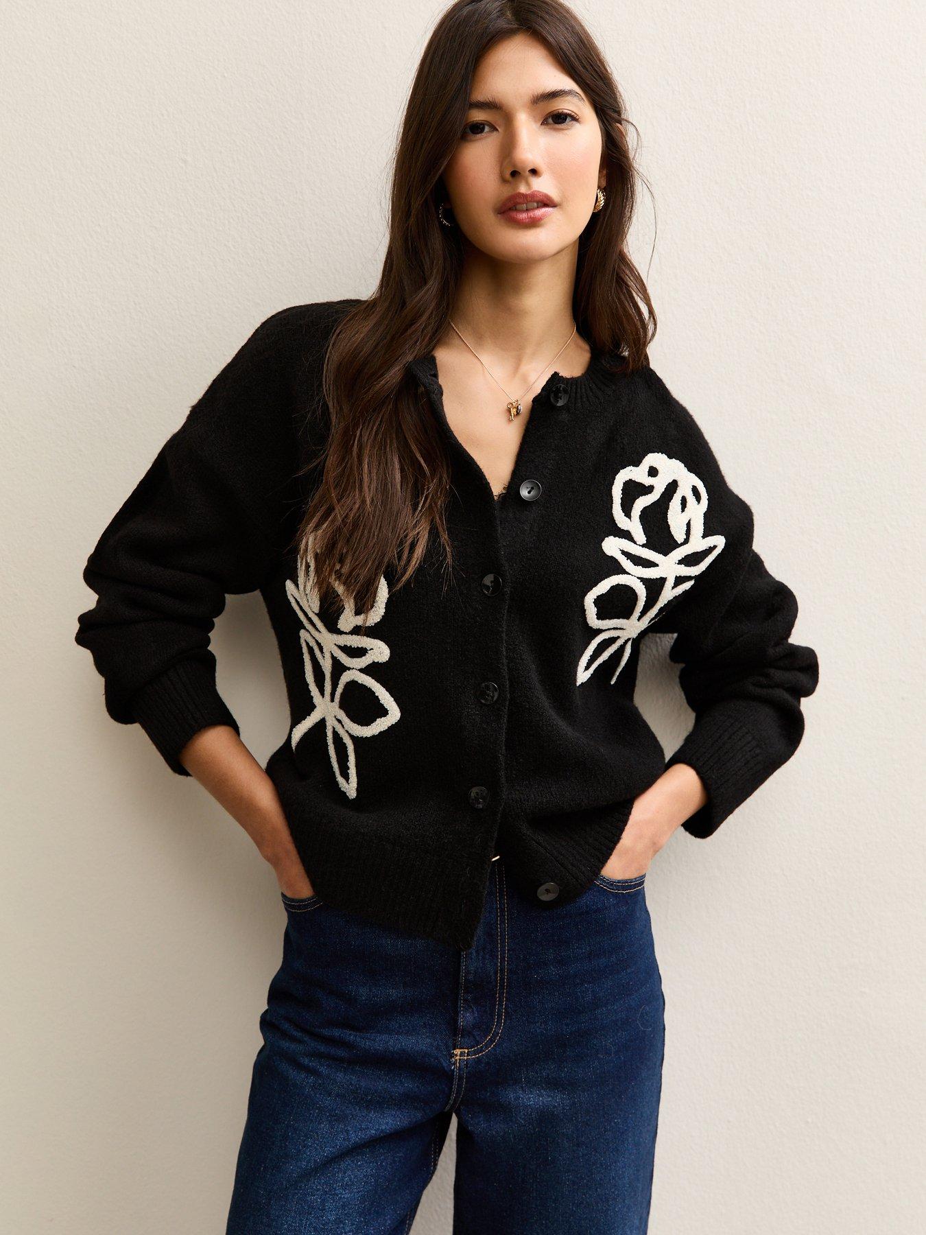 new-look-3d-rose-embroidered-crew-cardigan-black