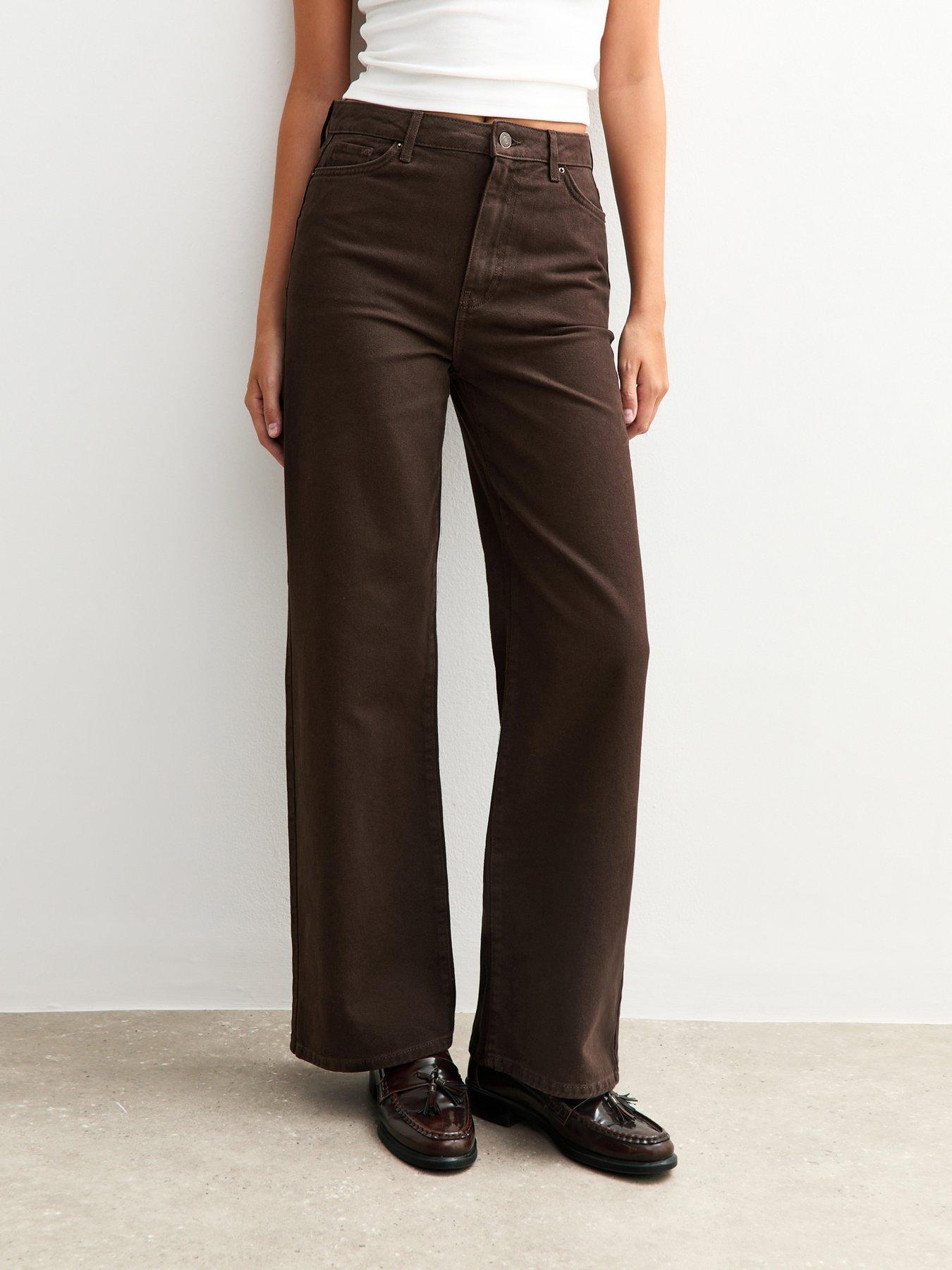 New Look High Waisted Wide Leg Jeans - Brown