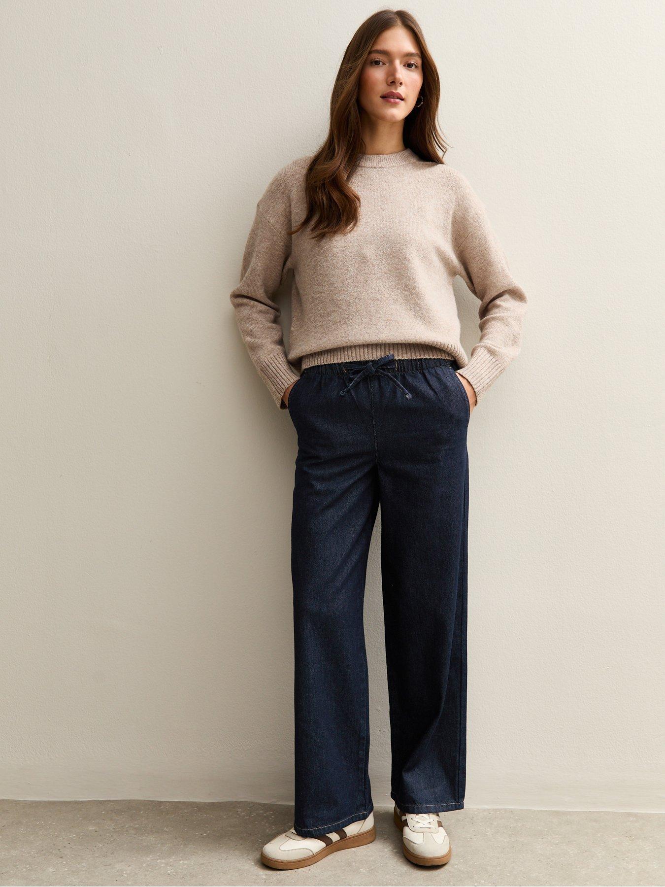 new-look-navy-denim-wide-leg-drawstring-waist-jeansoutfit