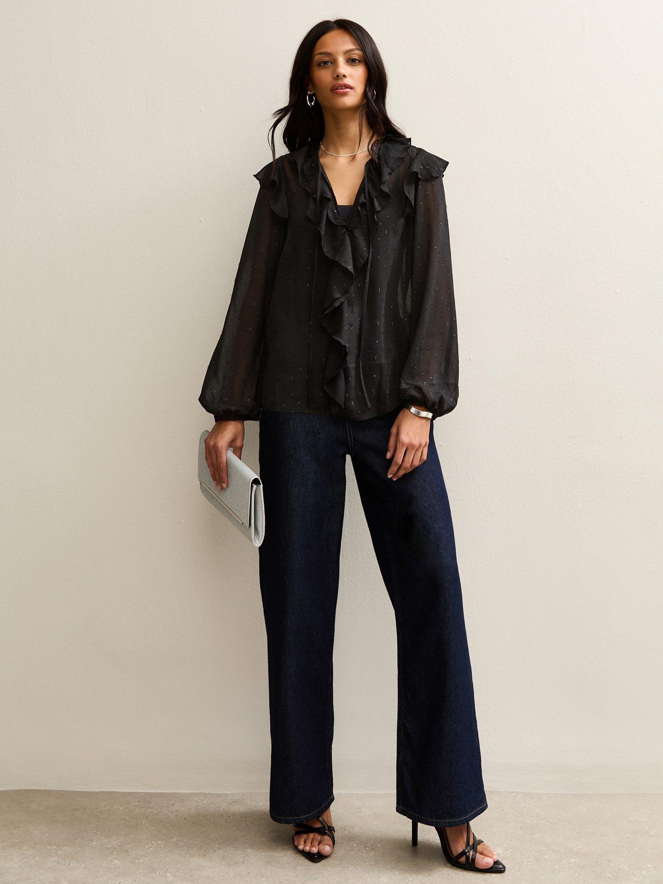 new-look-black-metallic-spot-frilly-trimmed-blouseback