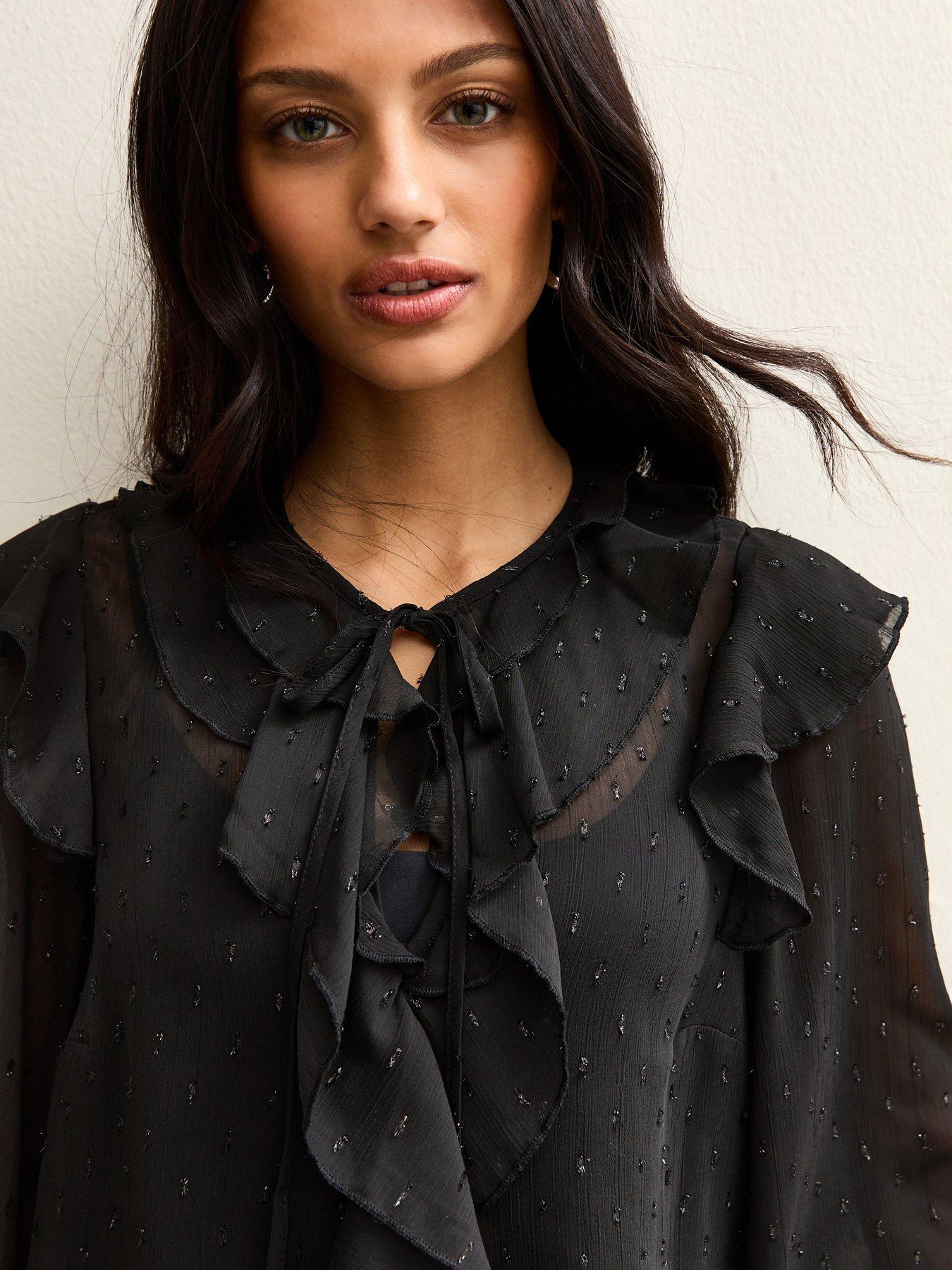 new-look-black-metallic-spot-frilly-trimmed-blouseoutfit