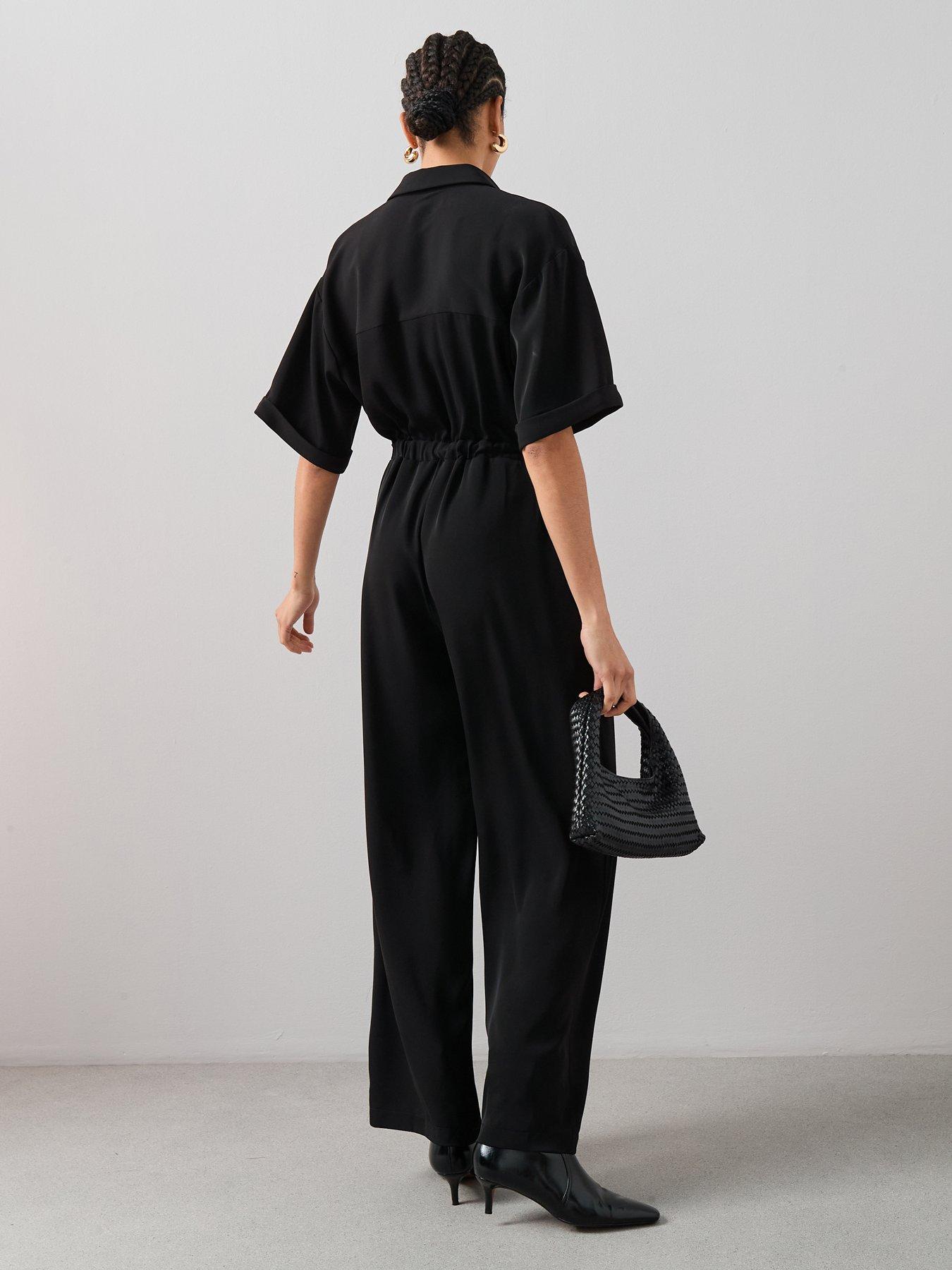 Image 2 of 7 of The Very Collection Belted Button Down Jumpsuit - Black