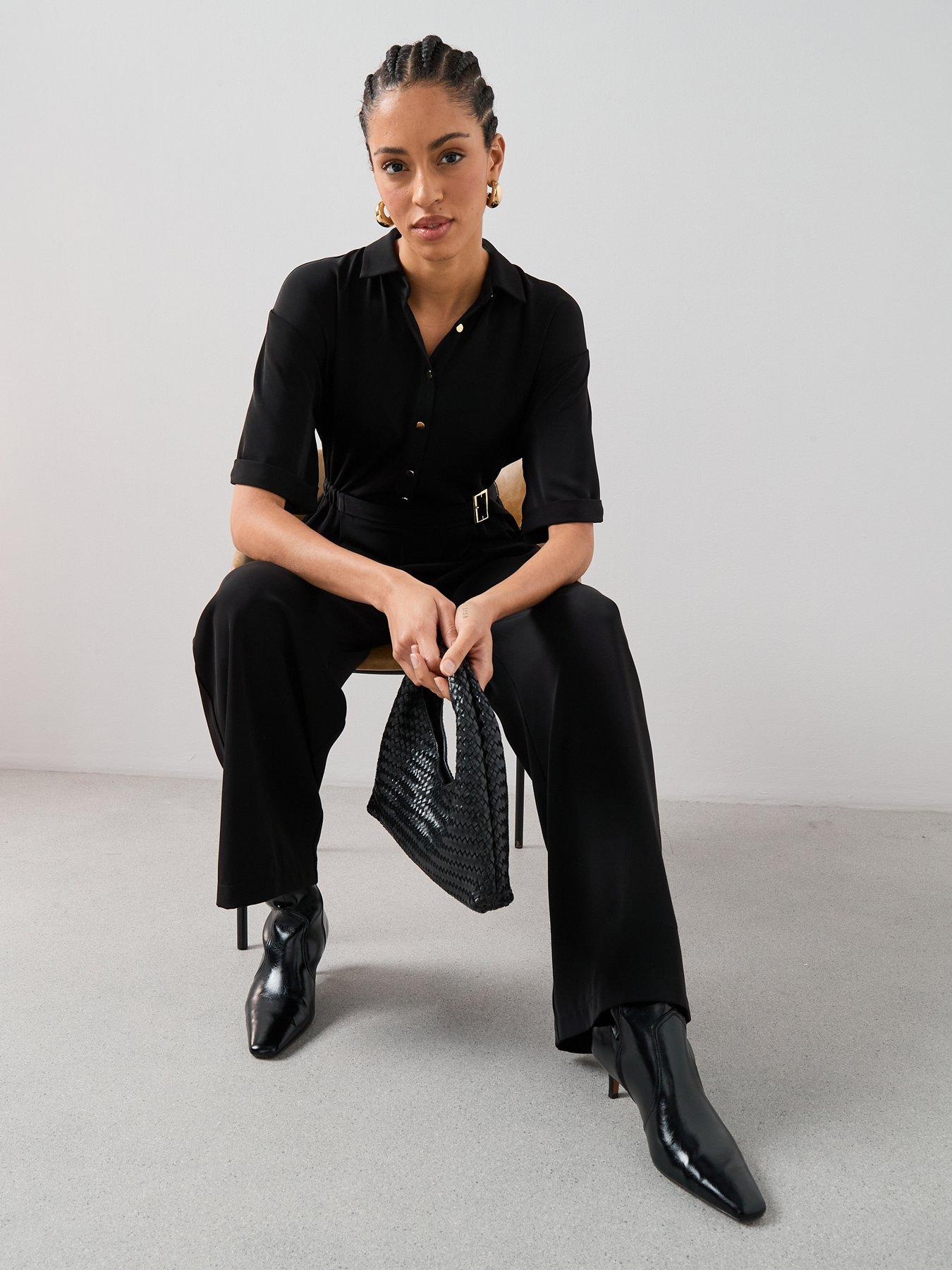 Image 3 of 7 of The Very Collection Belted Button Down Jumpsuit - Black
