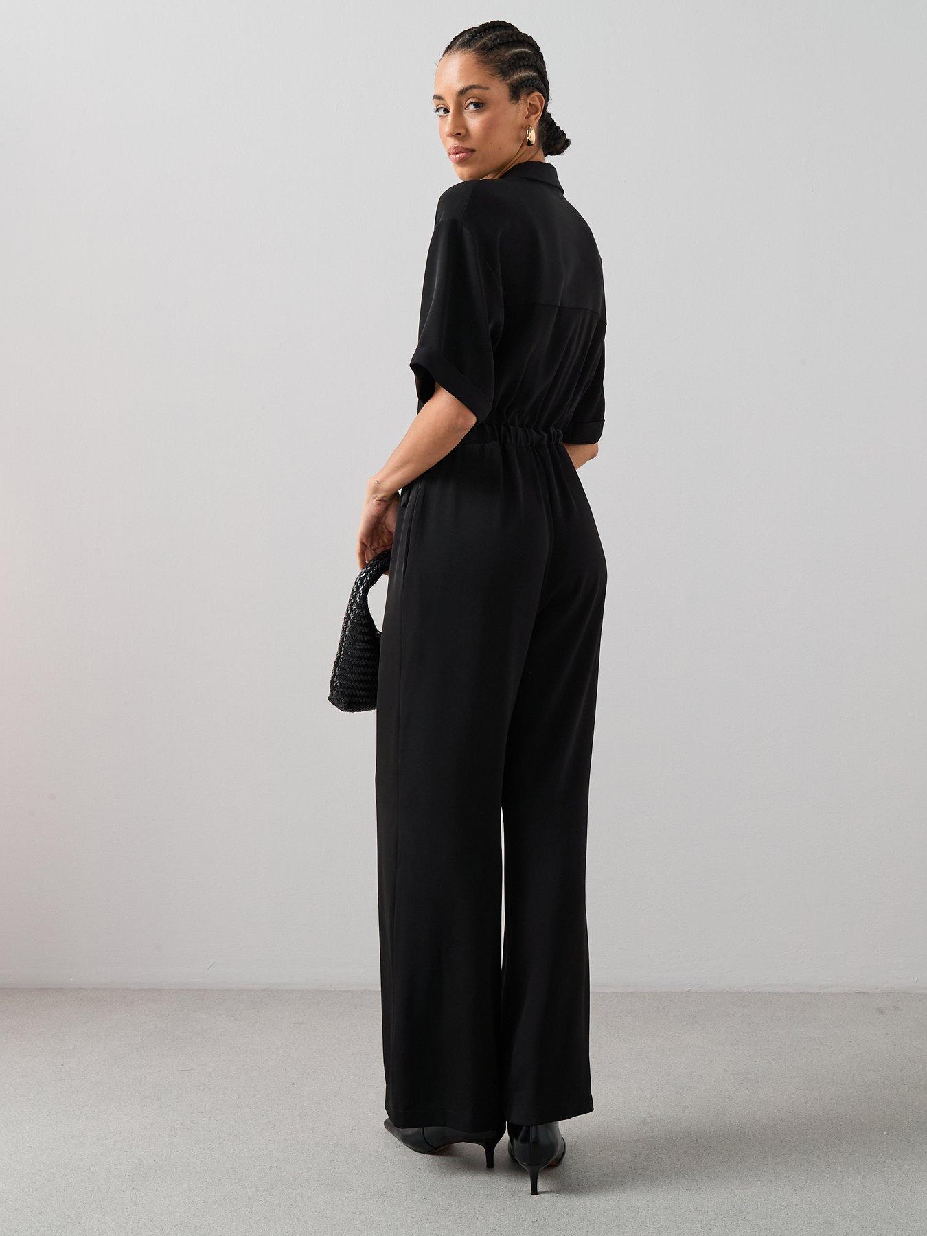 Image 4 of 7 of The Very Collection Belted Button Down Jumpsuit - Black