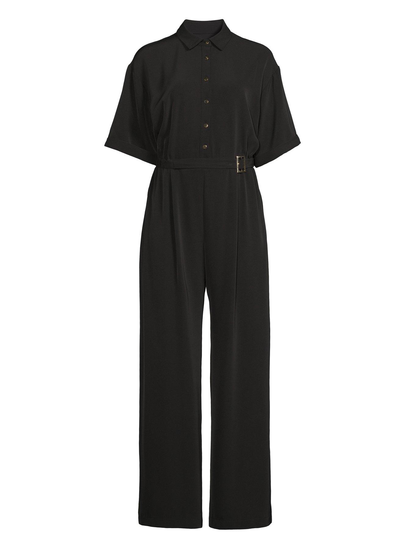 Image 7 of 7 of The Very Collection Belted Button Down Jumpsuit - Black