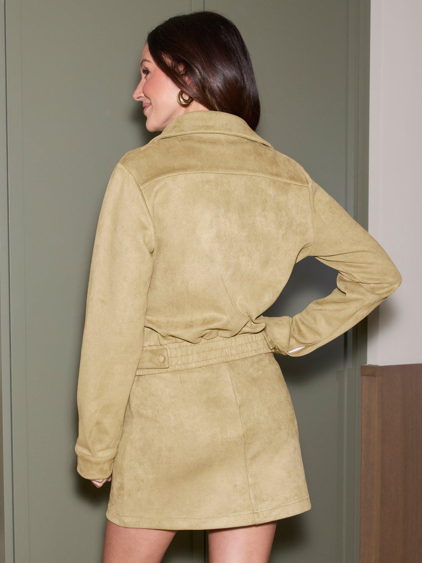 Image 2 of 4 of Michelle Keegan Faux Suede Shirt Co Ord - Olive