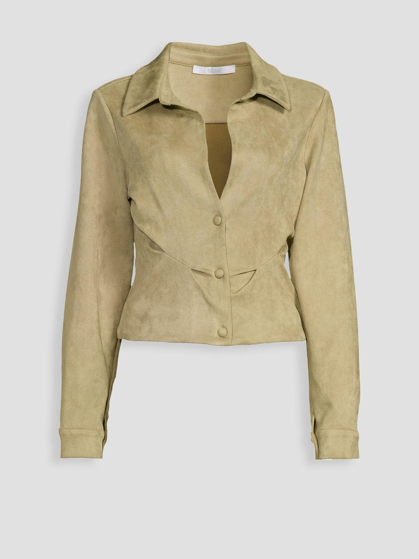 Image 4 of 4 of Michelle Keegan Faux Suede Shirt Co Ord - Olive