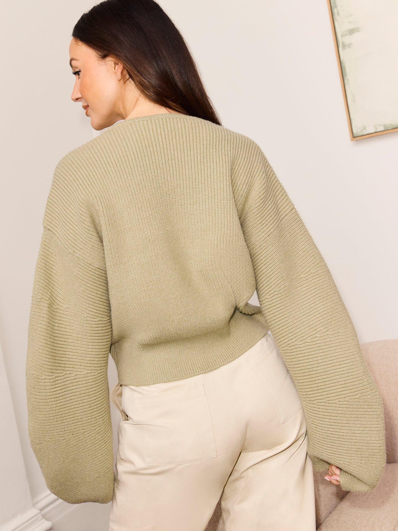 Image 2 of 4 of Michelle Keegan Batwing Cardigan With Gold Hardware - Olive