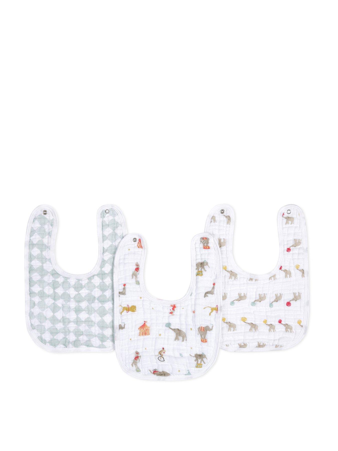 Image 2 of 4 of aden + anais Essentials 3-Pack Cotton Muslin Baby Snap Bibs - Elephant Circus