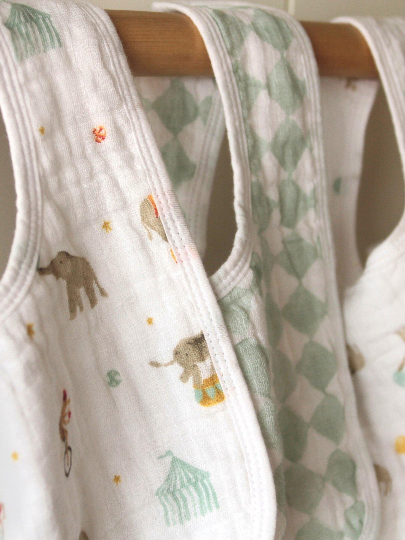 Image 3 of 4 of aden + anais Essentials 3-Pack Cotton Muslin Baby Snap Bibs - Elephant Circus