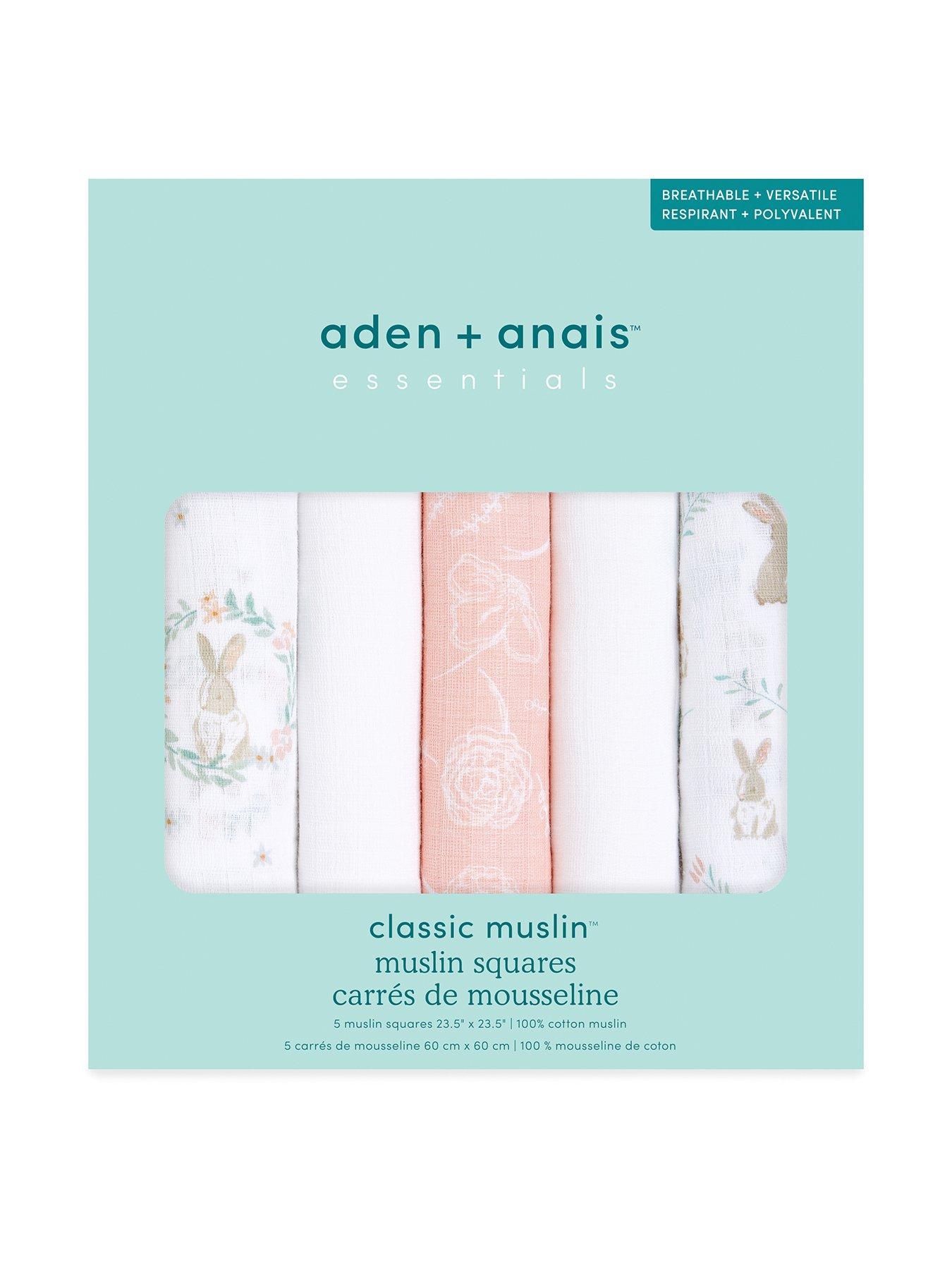 Image 1 of 2 of aden + anais Essential 5 Pack Cotton Muslin Squares -Blushing Bunnies