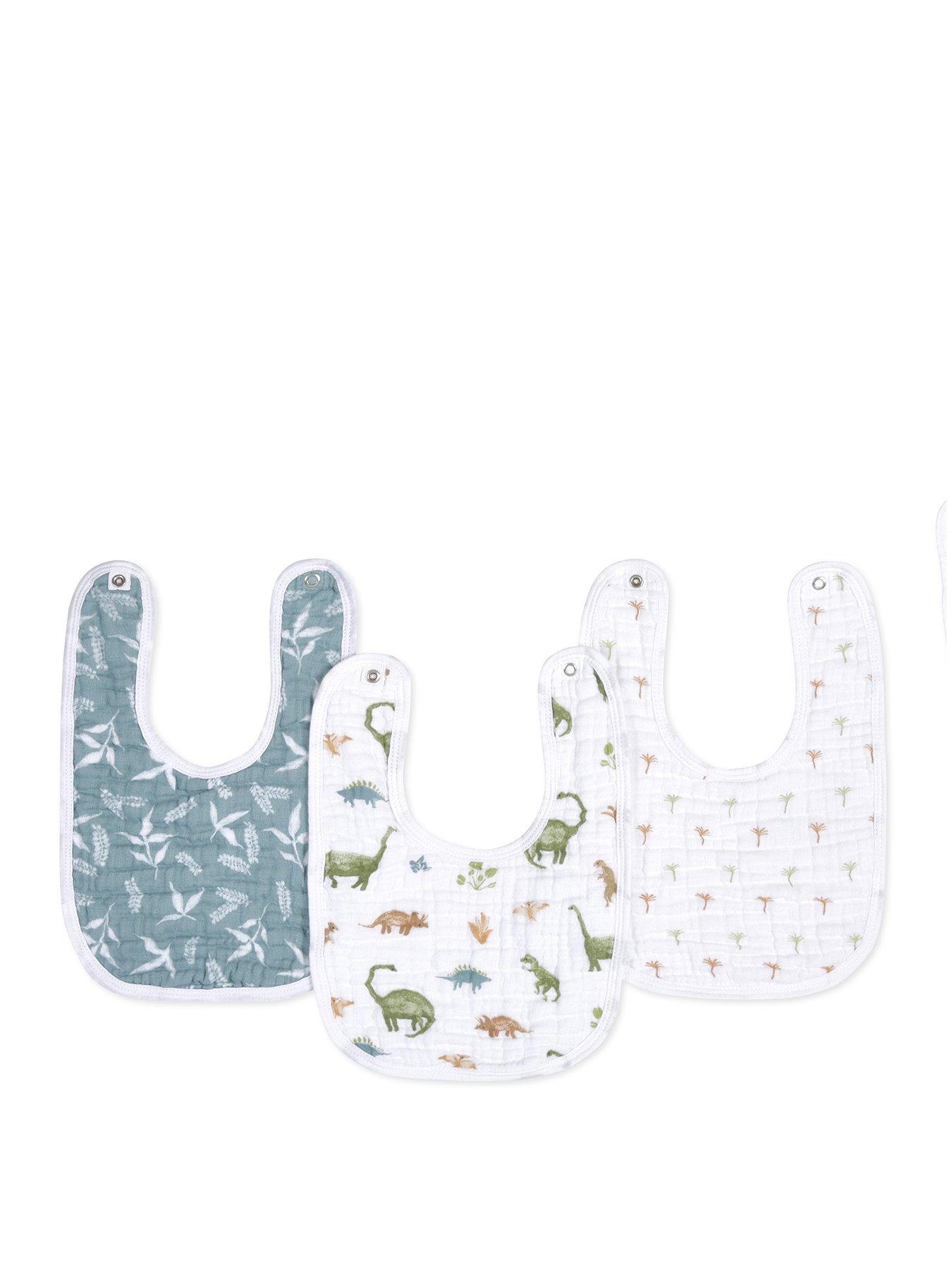 Image 2 of 3 of aden + anais Essentials 3-Pack Cotton Muslin Baby Snap Bibs - Dino Jungle
