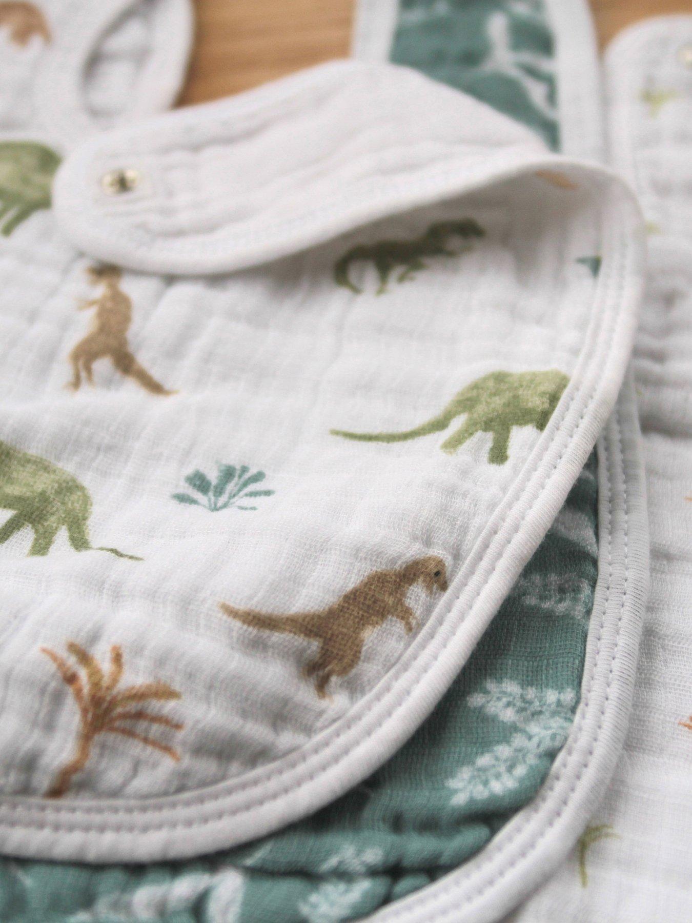 Image 3 of 3 of aden + anais Essentials 3-Pack Cotton Muslin Baby Snap Bibs - Dino Jungle