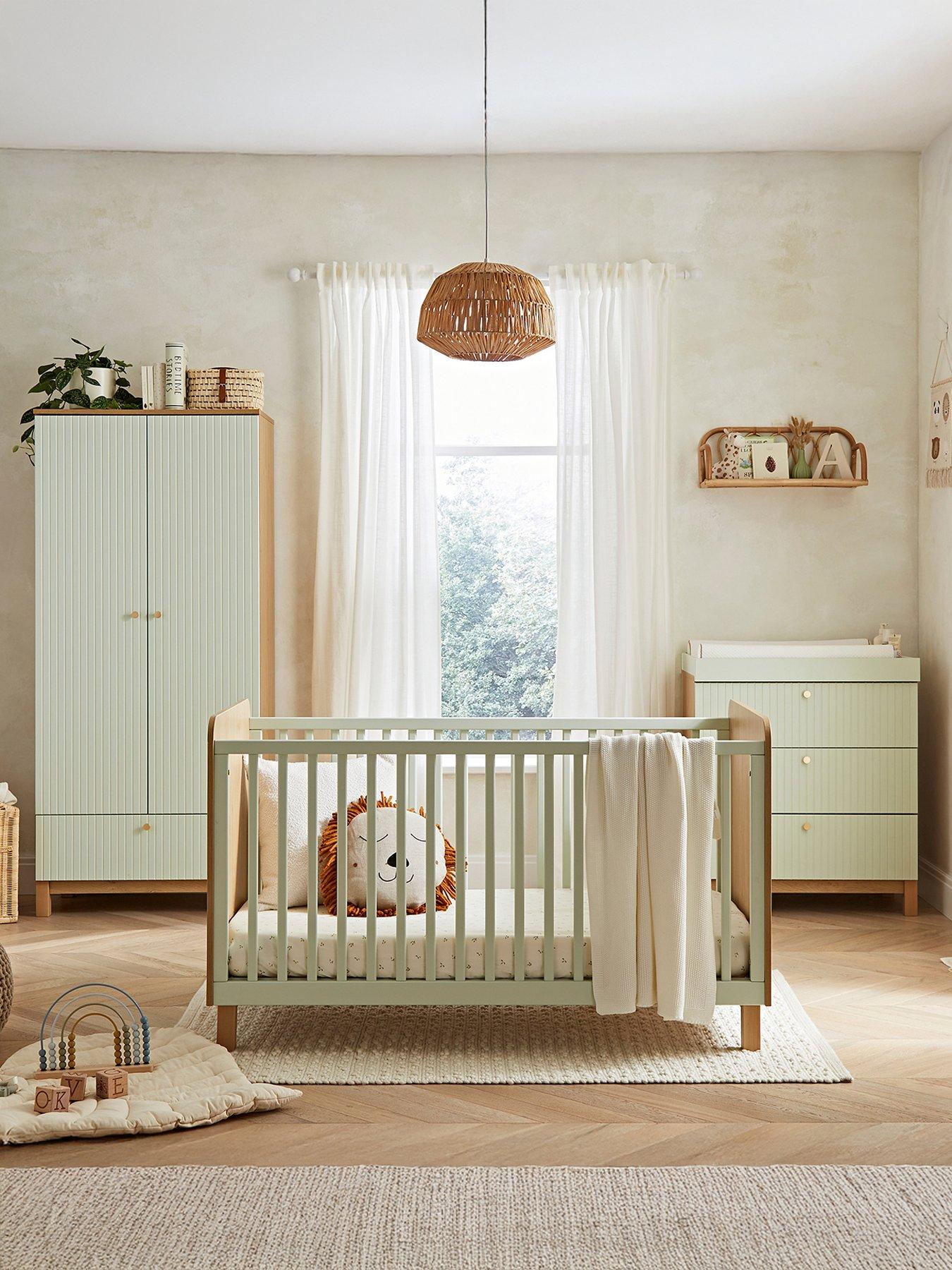 cuddleco-remi-3pc-set-3-drawer-dresser-cot-bed-and-wardrobe-oakgreen