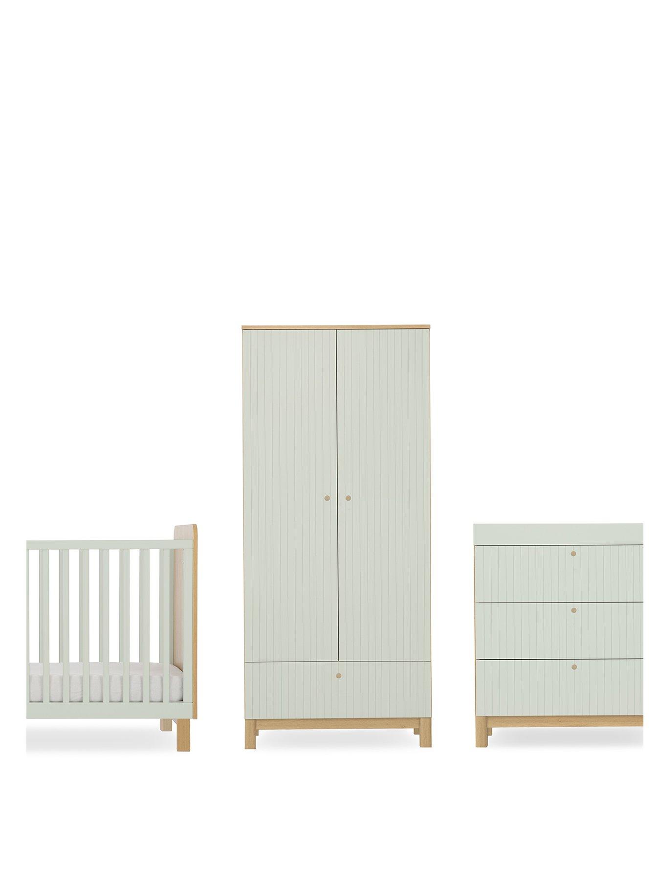 cuddleco-remi-3pc-set-3-drawer-dresser-cot-bed-and-wardrobe-oakgreenstillFront