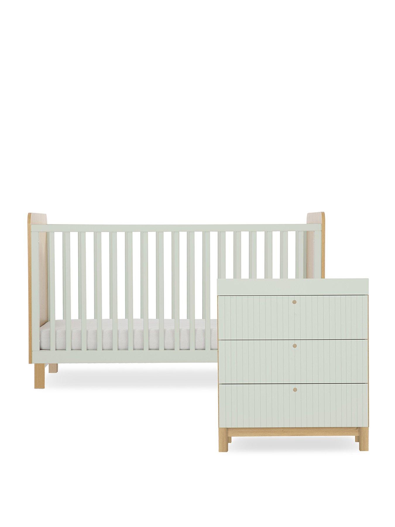 cuddleco-remi-2pc-set-3-drawer-dresser-cot-bed-oakgreenstillFront