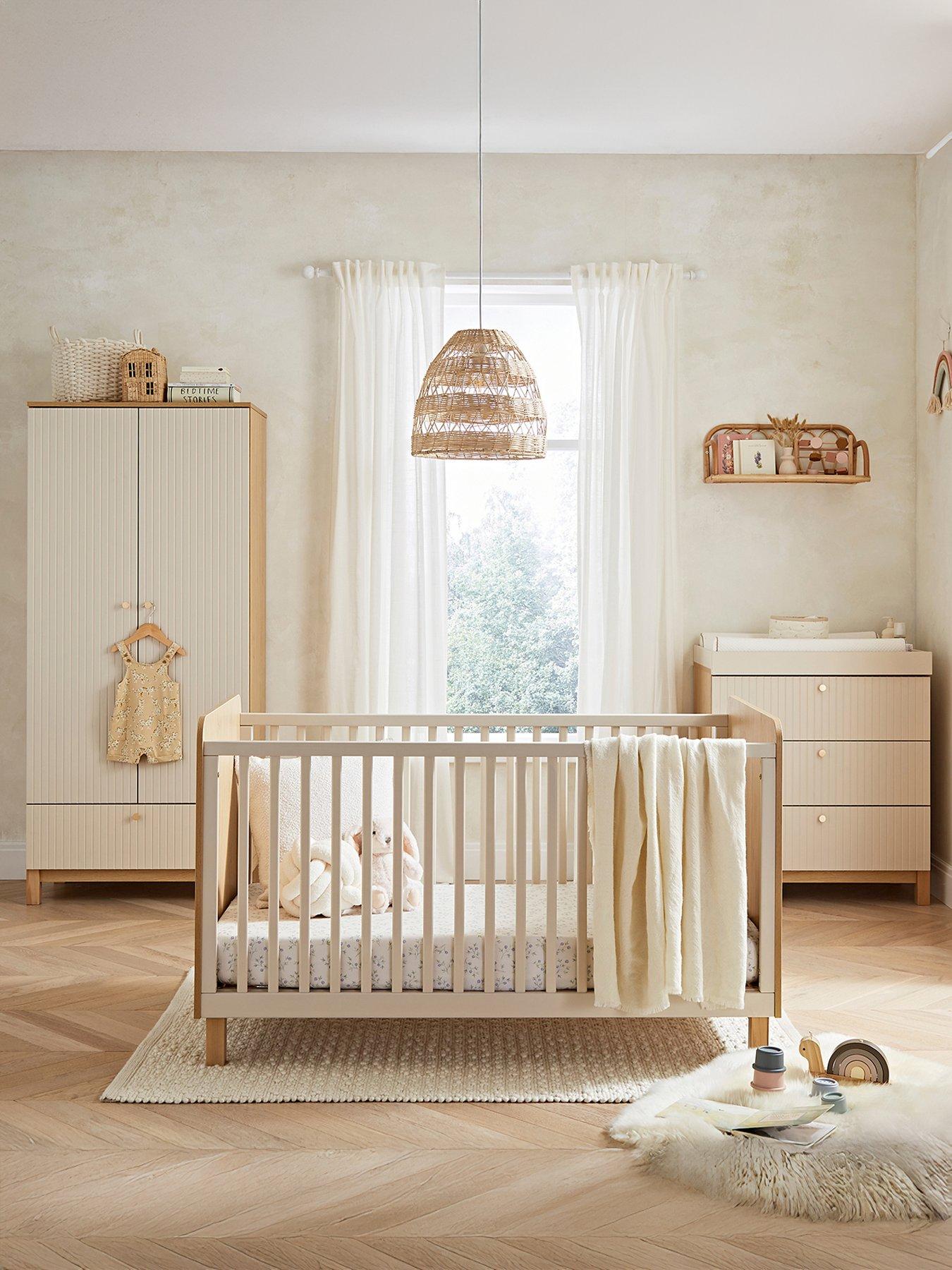 CuddleCo Remi 3pc Set 3 Drawer Dresser, Cot Bed and Wardrobe Oak/cashmere
