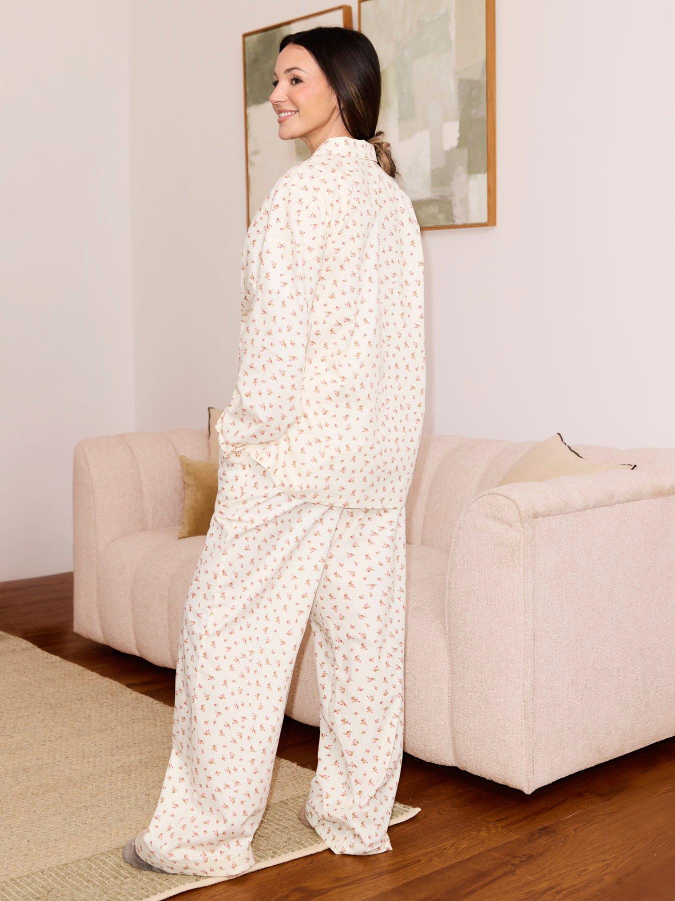 Image 2 of 6 of Michelle Keegan Ditsy Print Revere Cotton&nbsp;Pyjamas - Print