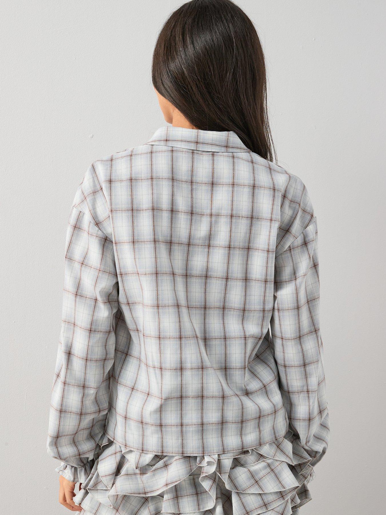 the-very-collection-checked-ruffle-neck-blouse-co-ord-bluestillFront