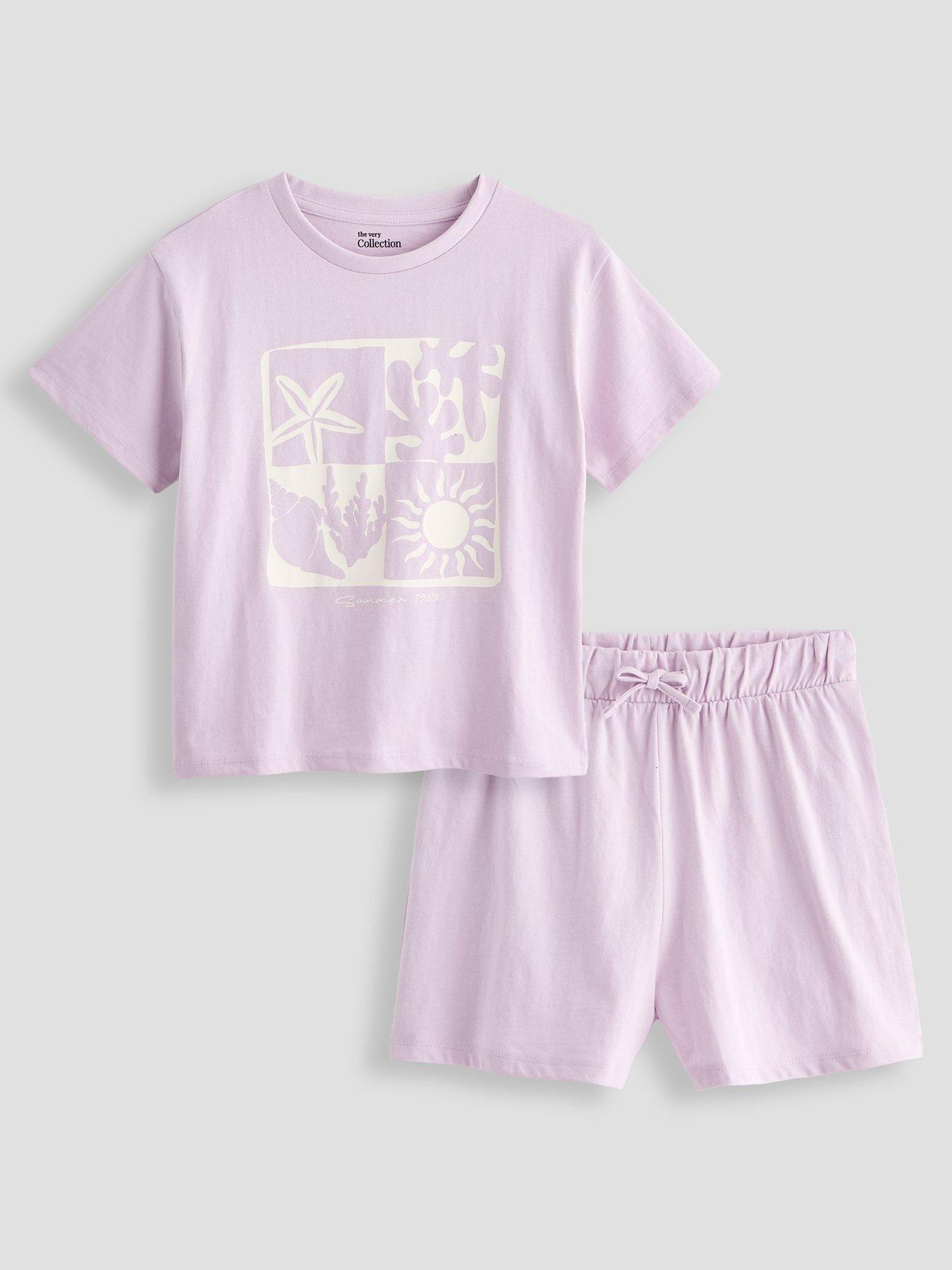 Image 1 of 4 of The Very Collection Girls Short Sleeve T-Shirt Top And Shorts Set - Purple