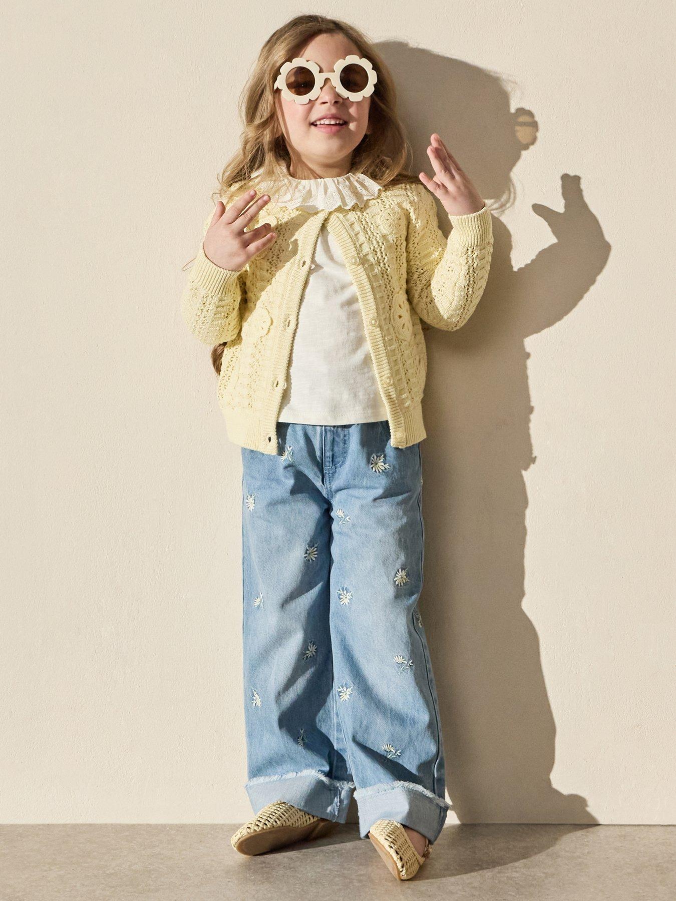 The Very Collection Girls Openwork Crochet Cardigan - Yellow