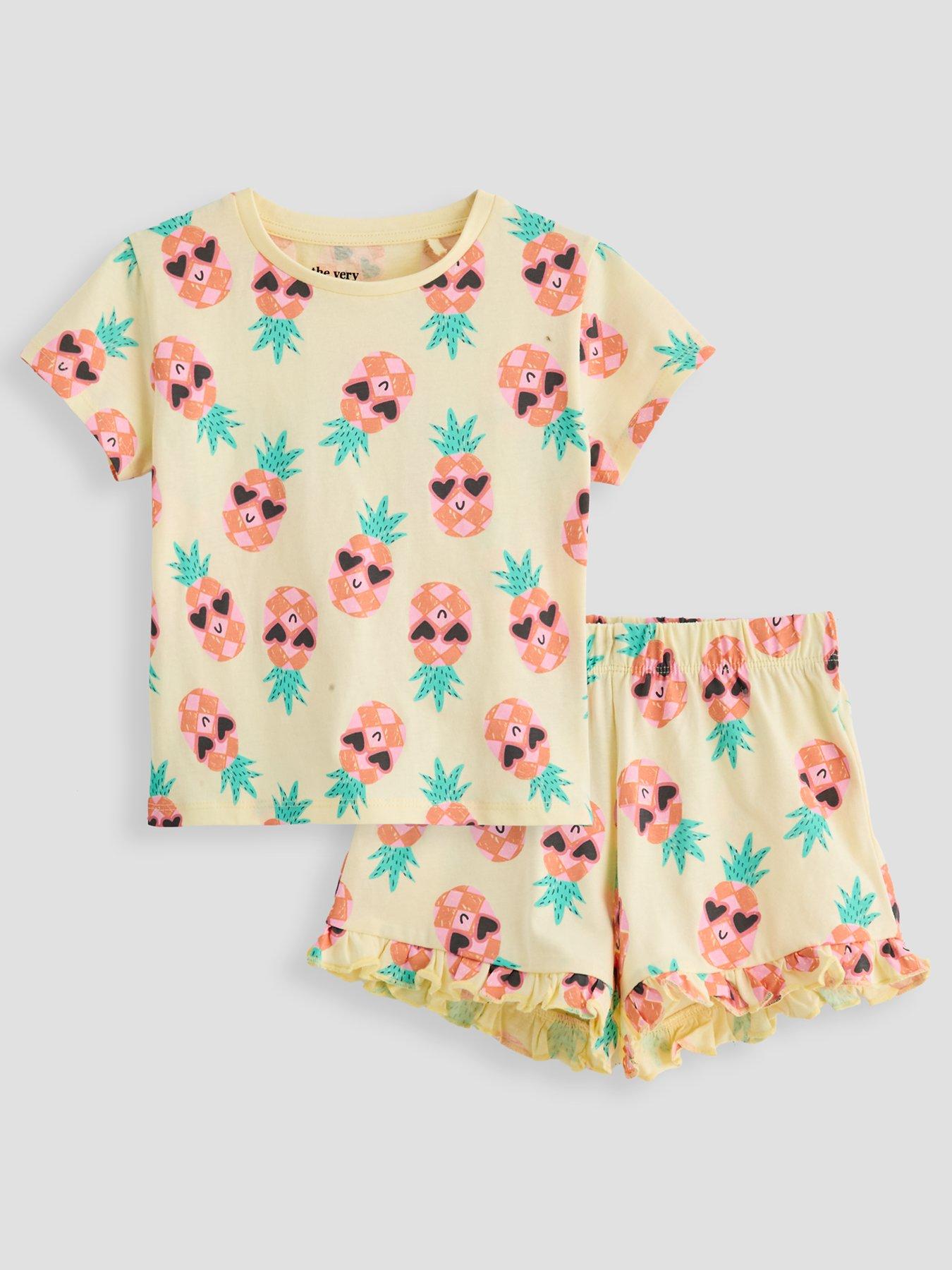 the-very-collection-girls-pineapple-print-shortie-pyjamas-yellow