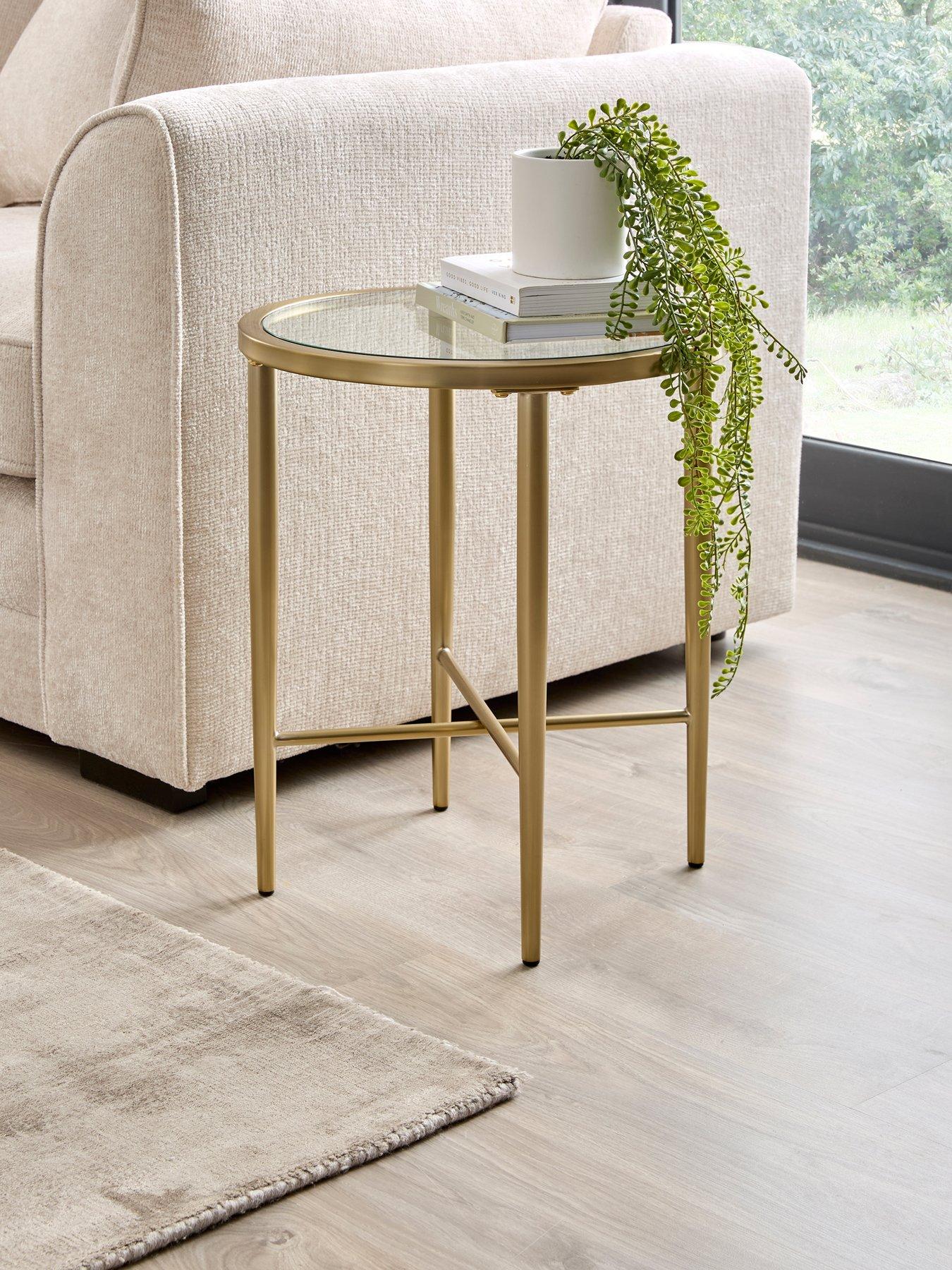 The Very Collection Link Glass Top Side Table - Brass